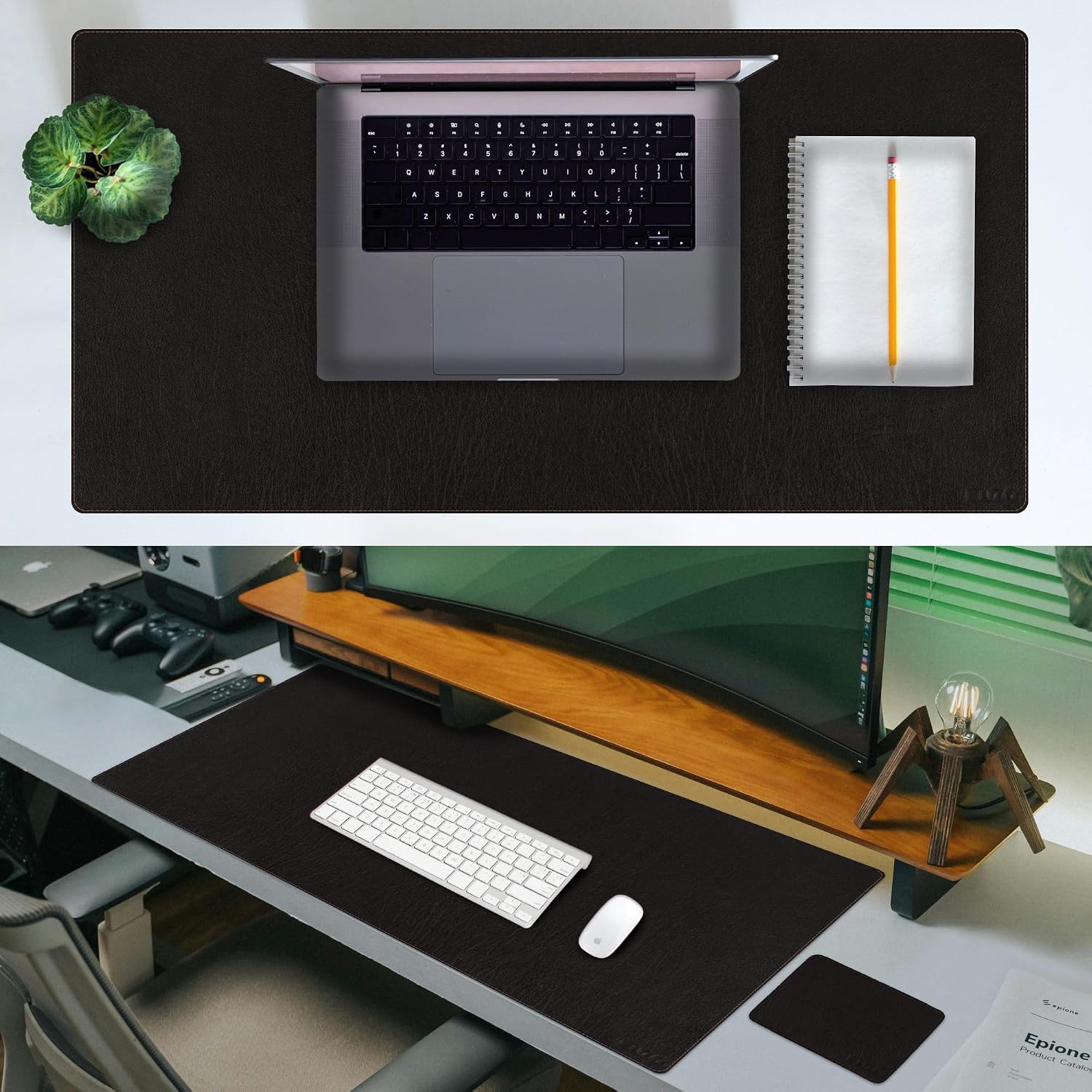 Leather Desk Mat Set (3mm) Double layer (Vintage Black)