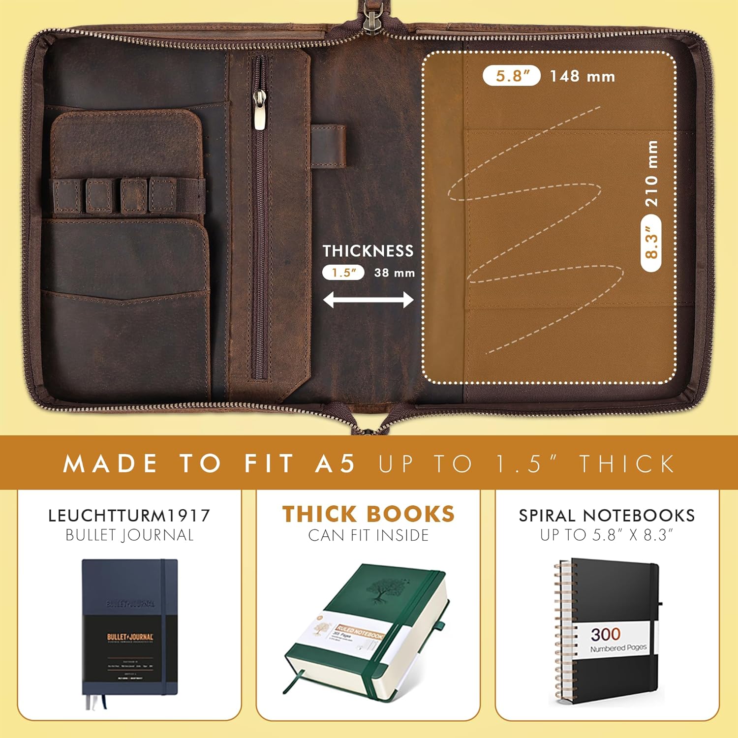 A5 Leather Portfolio & Notebook Cover (Coffee)
