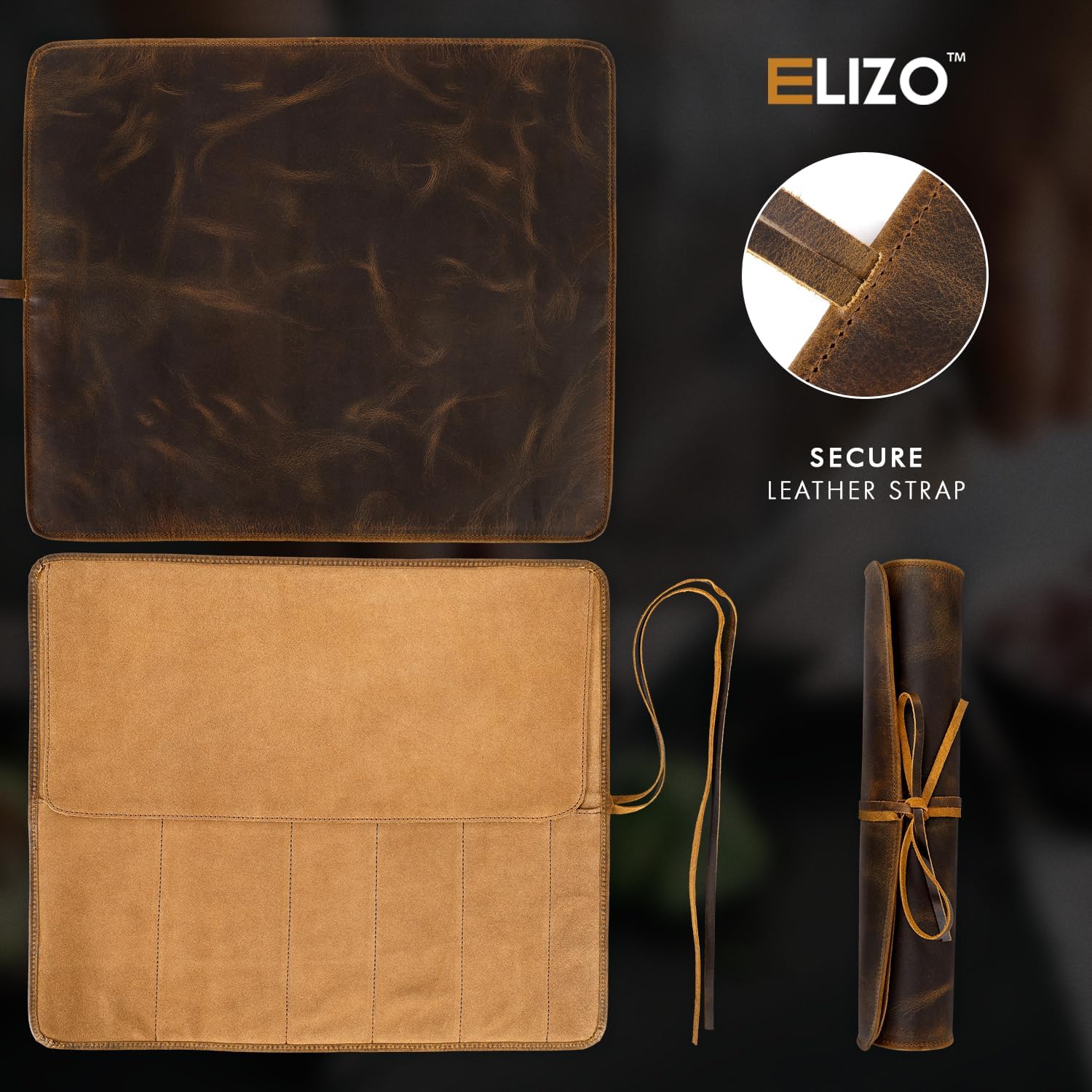 Full Grain Leather Knife Roll for Chefs (6 Slot)