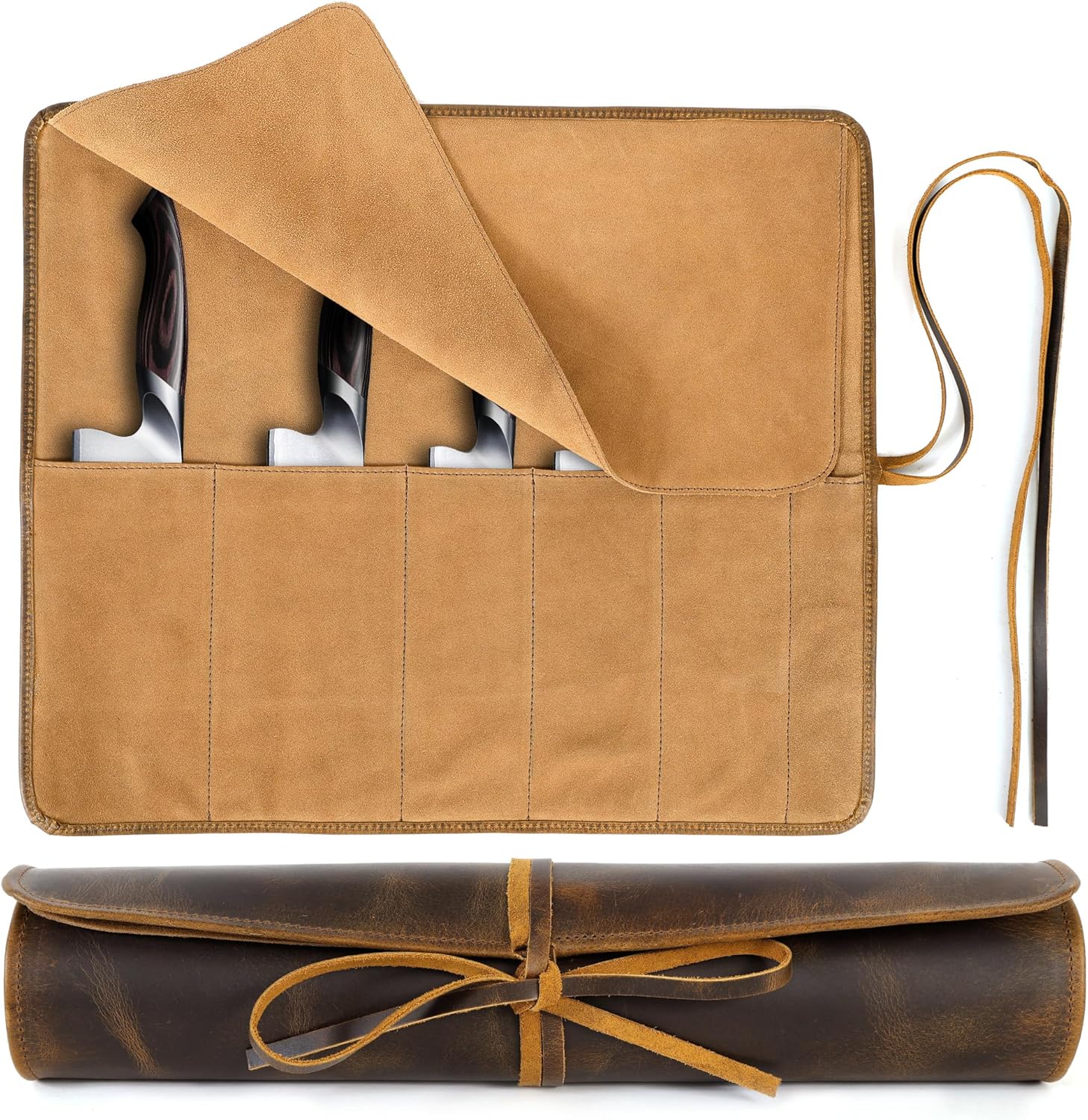 Full Grain Leather Knife Roll for Chefs (6 Slot)