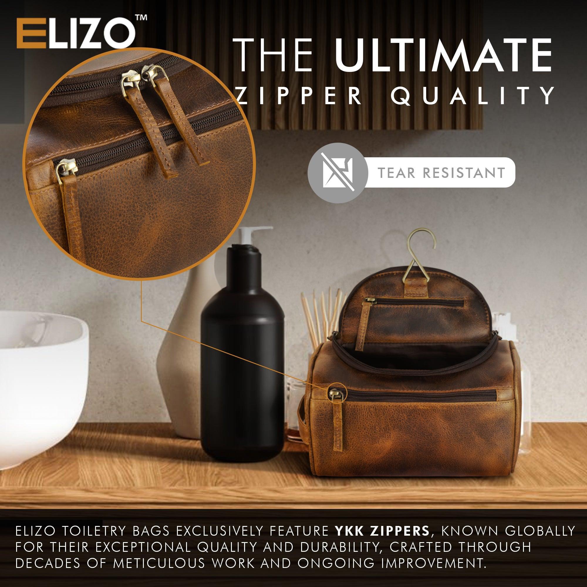 Large Leather Toiletry Bag Dopp Kit Antique - Elizo