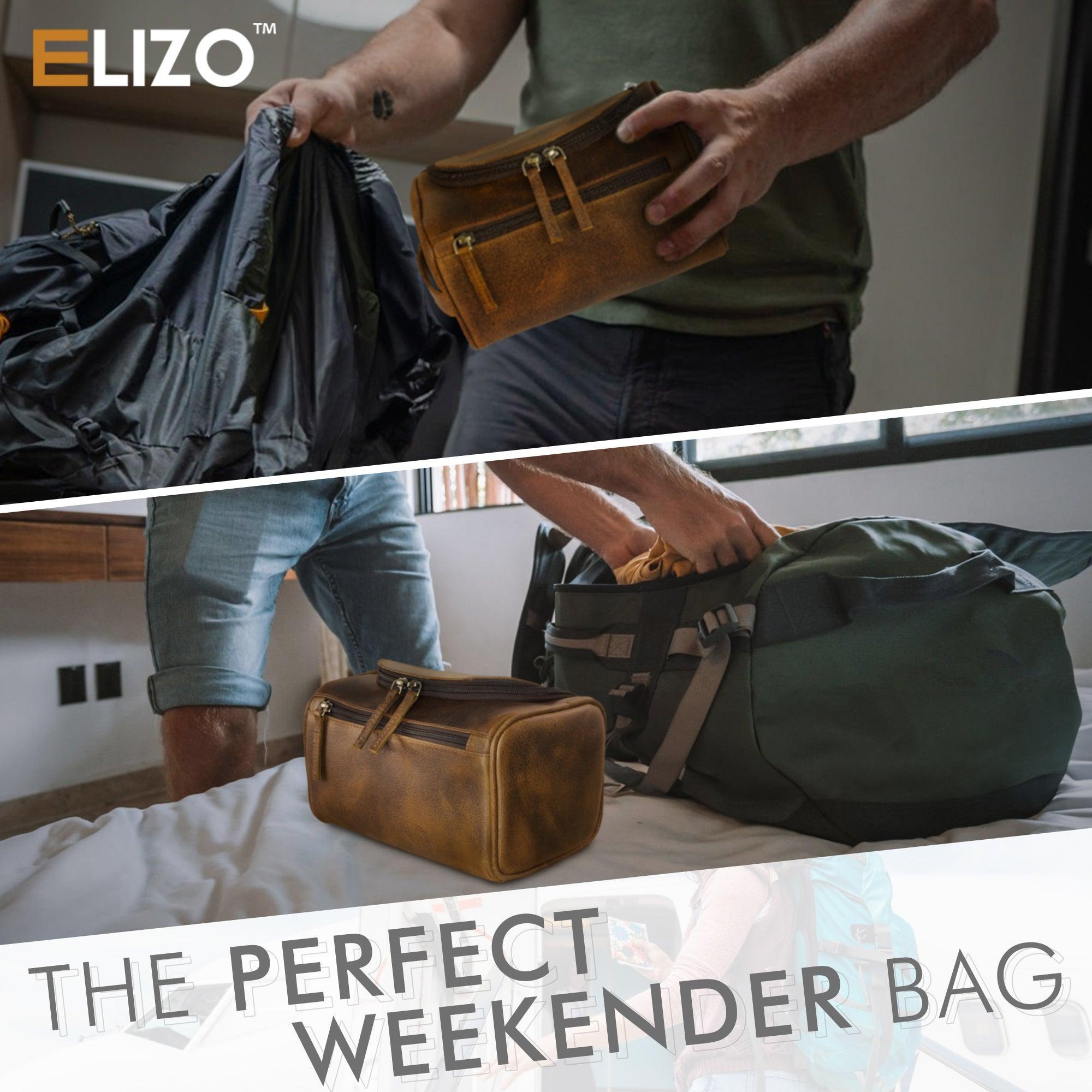 Large Leather Toiletry Bag Dopp Kit Antique - Elizo