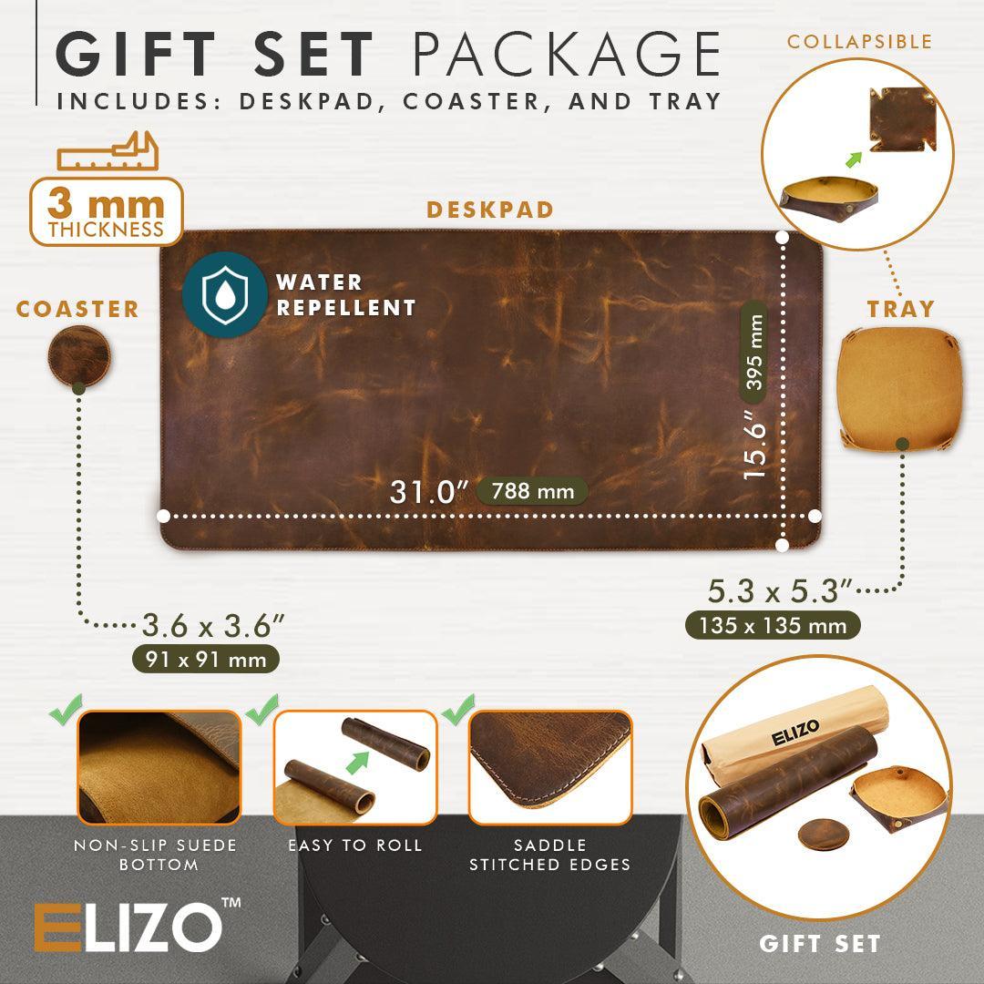 Leather Desk Mat Set (3mm) Double layer (Antique) - Elizo