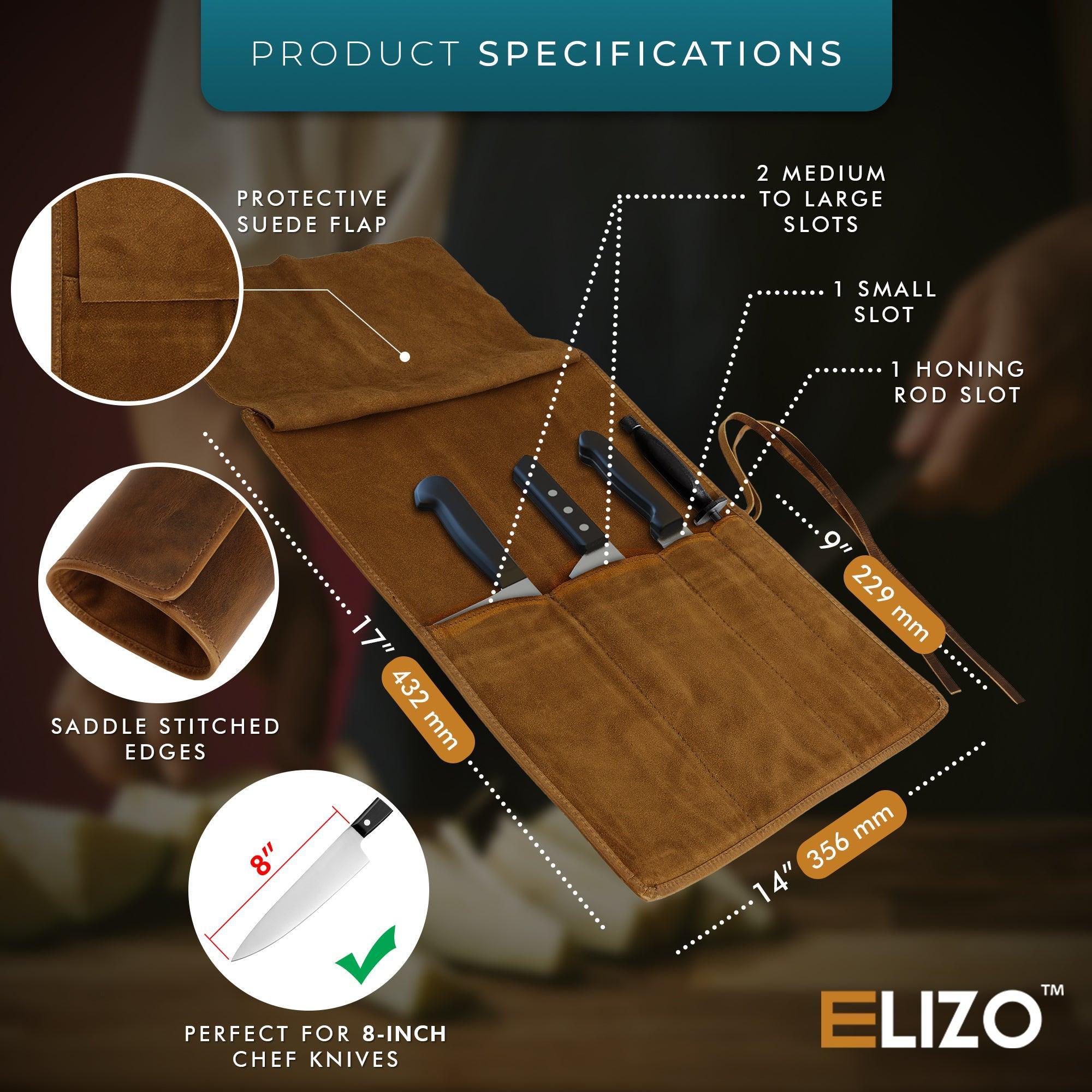Full Grain Leather Knife Roll for Chefs - Elizo