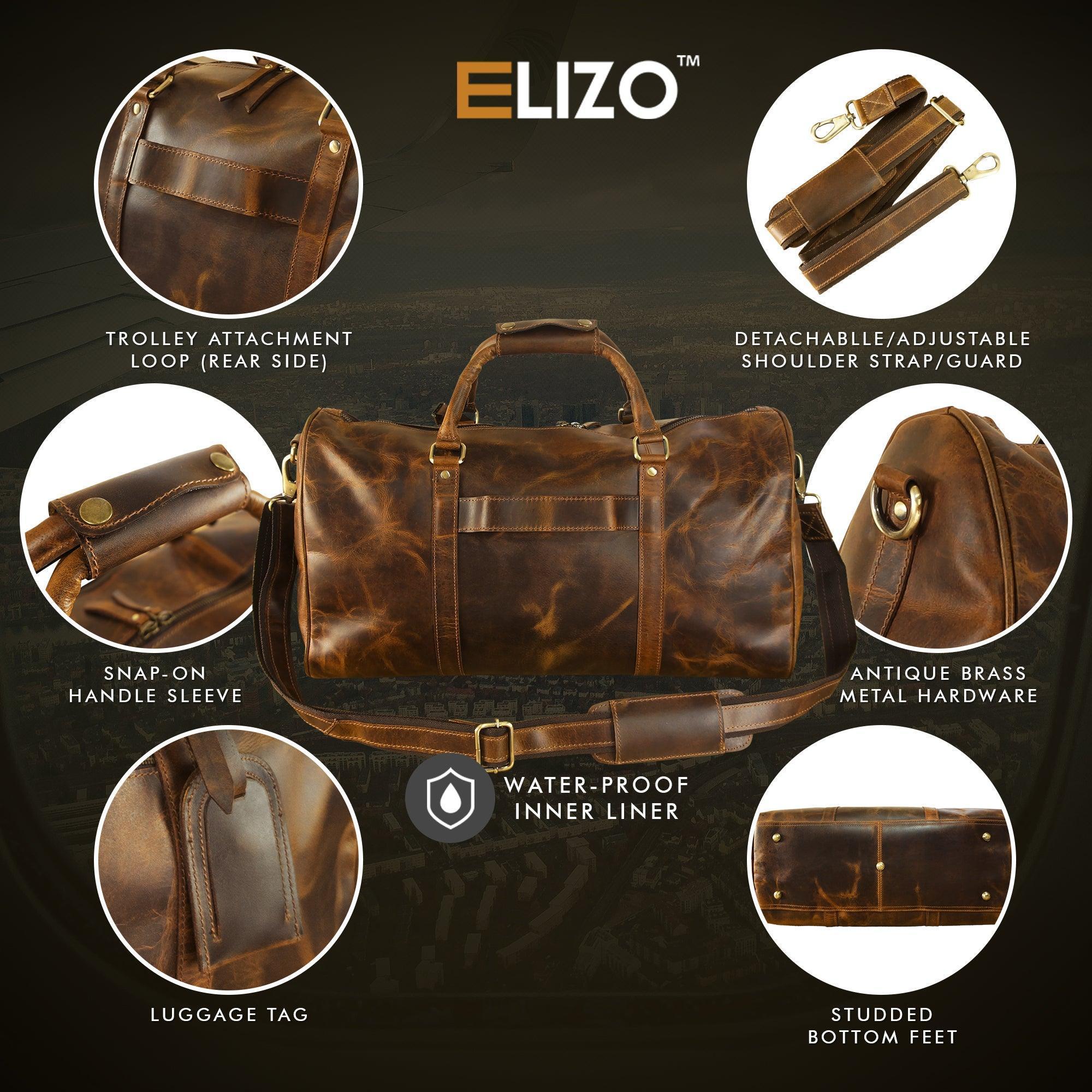 Personlized Leather Duffle Bag (Antique) - Elizo
