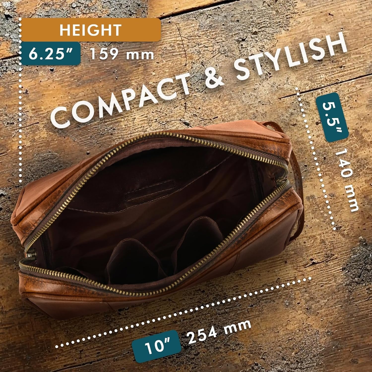 Large Leather Toiletry Bag Dopp Kit Antique