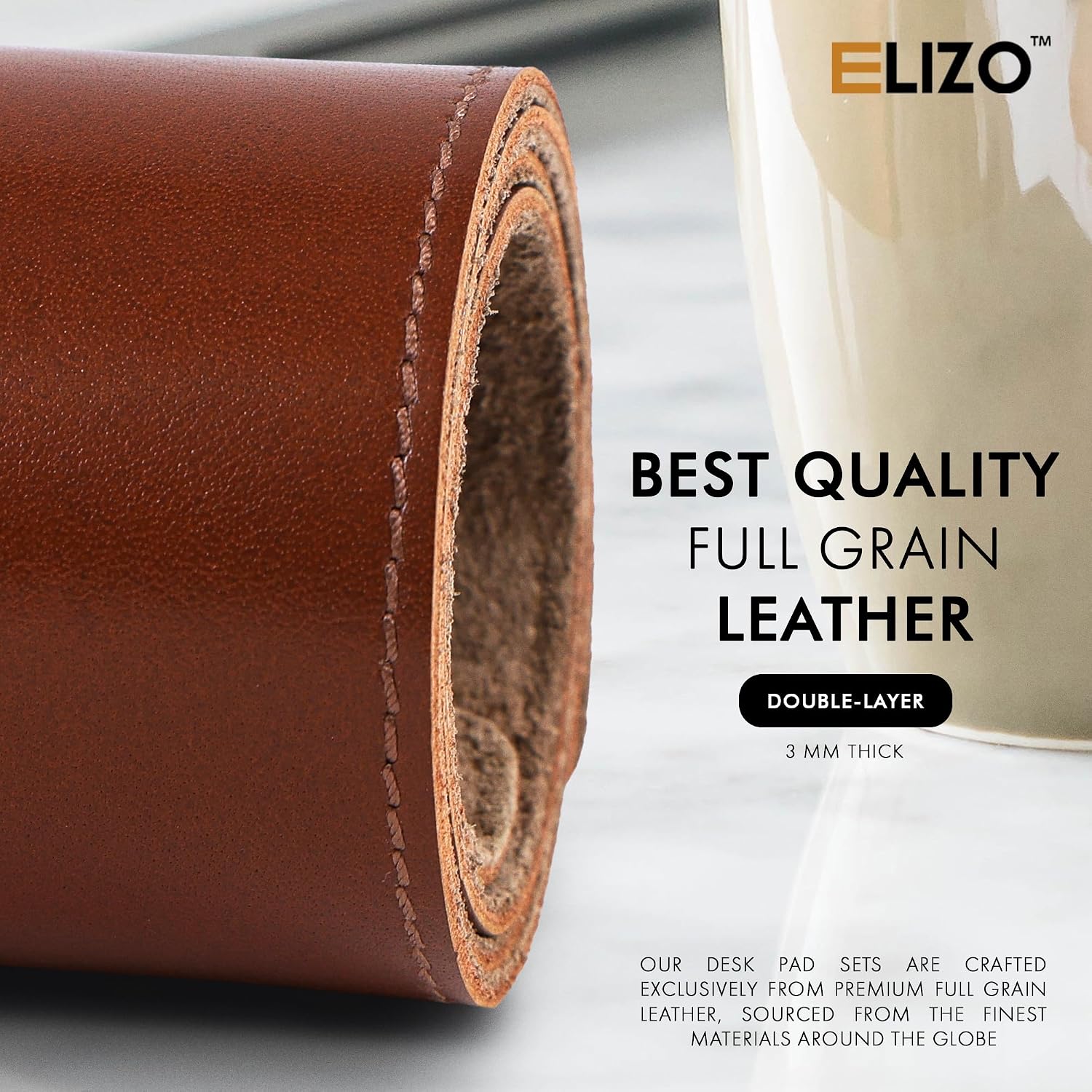 Leather Desk Mat Set (3mm) Double layer (Camel)
