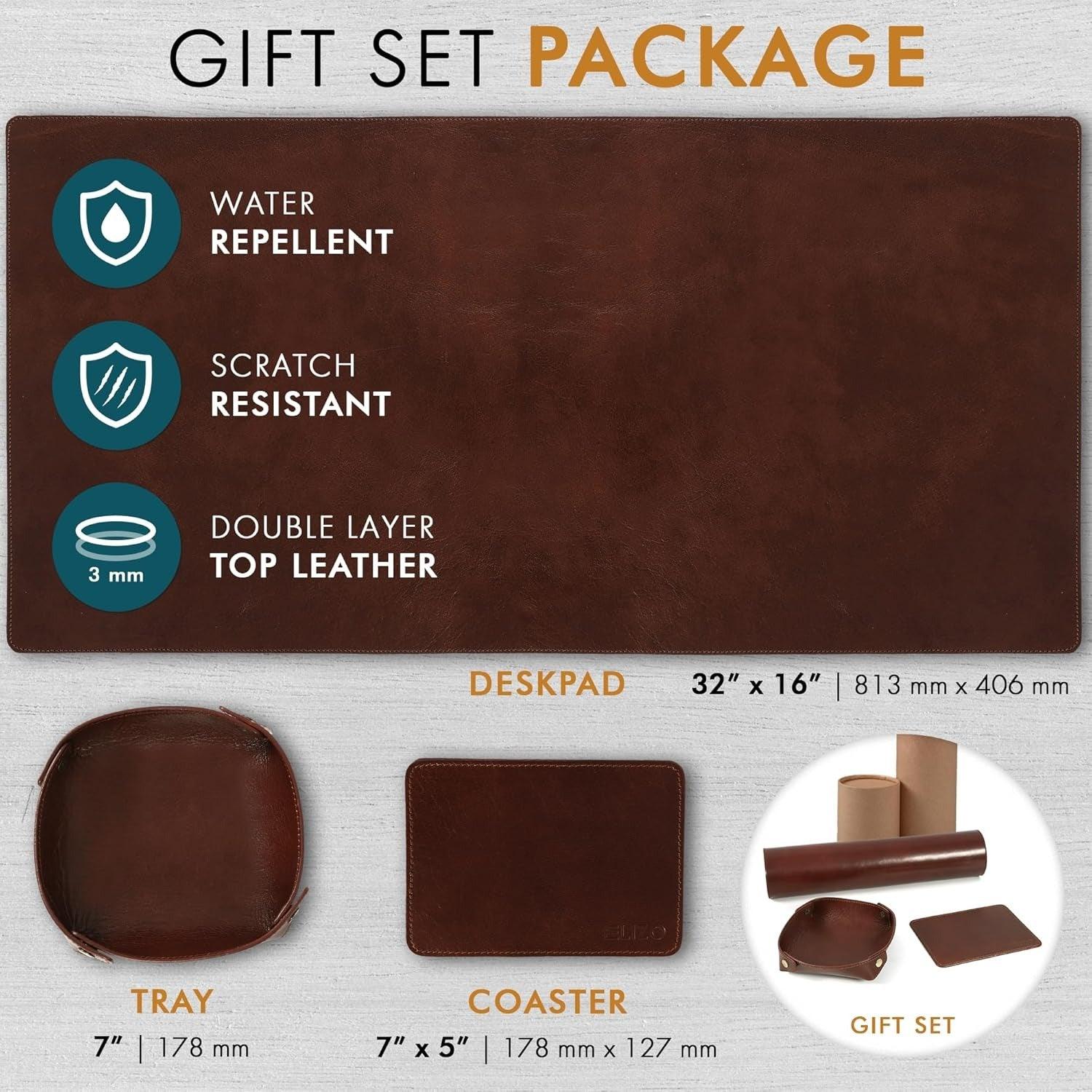 Leather Desk Mat Set (3mm) Double layer (Chestnut) - Elizo