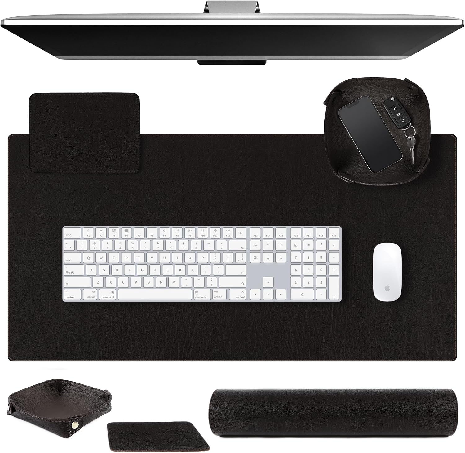 Leather Desk Mat Set (3mm) Double layer (Vintage Black)