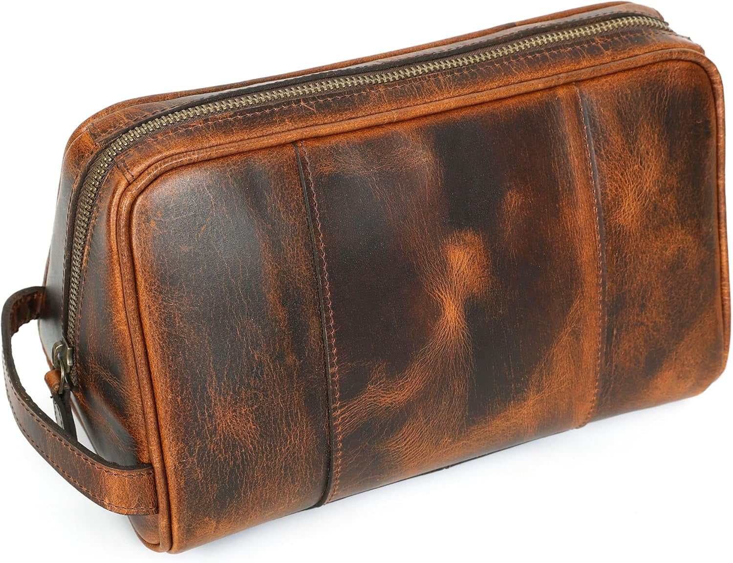 Large Leather Toiletry Bag Dopp Kit Antique