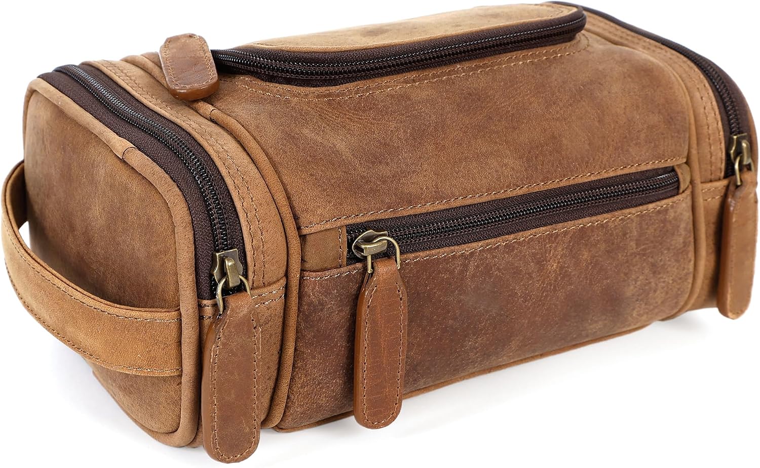 Leather Toiletry Bag Dopp Kit (Small, Saddle)