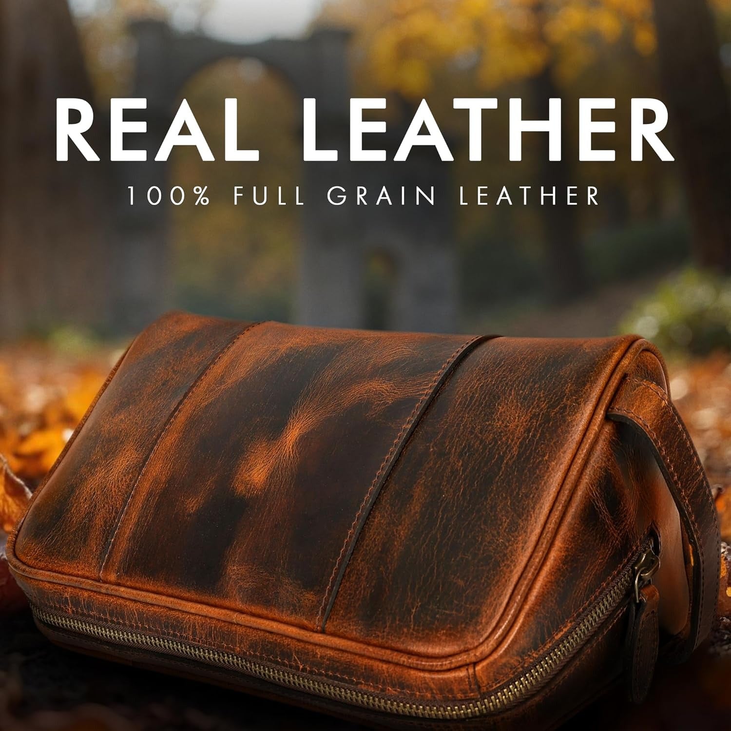 Large Leather Toiletry Bag Dopp Kit Antique