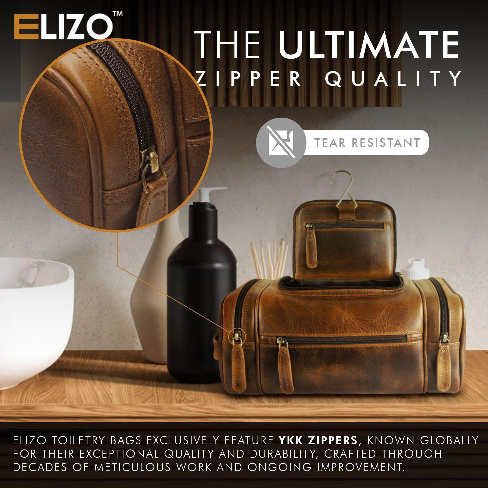XLarge Leather Toiletry Bag Dopp Kit Antique - Elizo