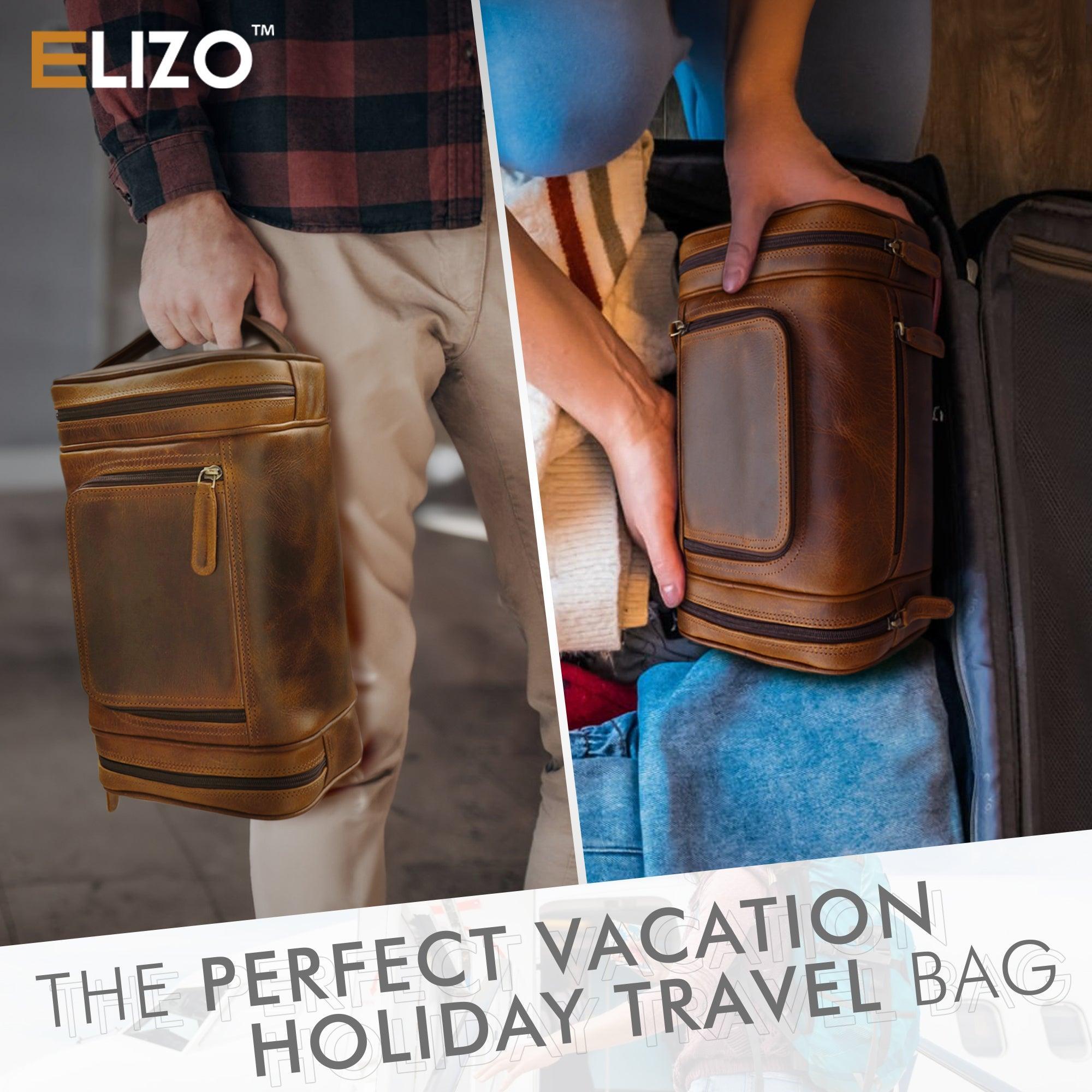 XLarge Leather Toiletry Bag Dopp Kit Antique - Elizo