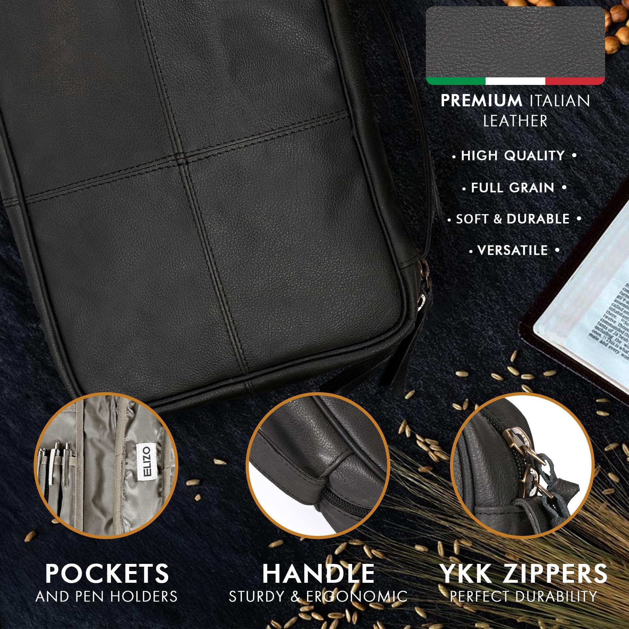 Large Leather Bible Cover Black - Elizo