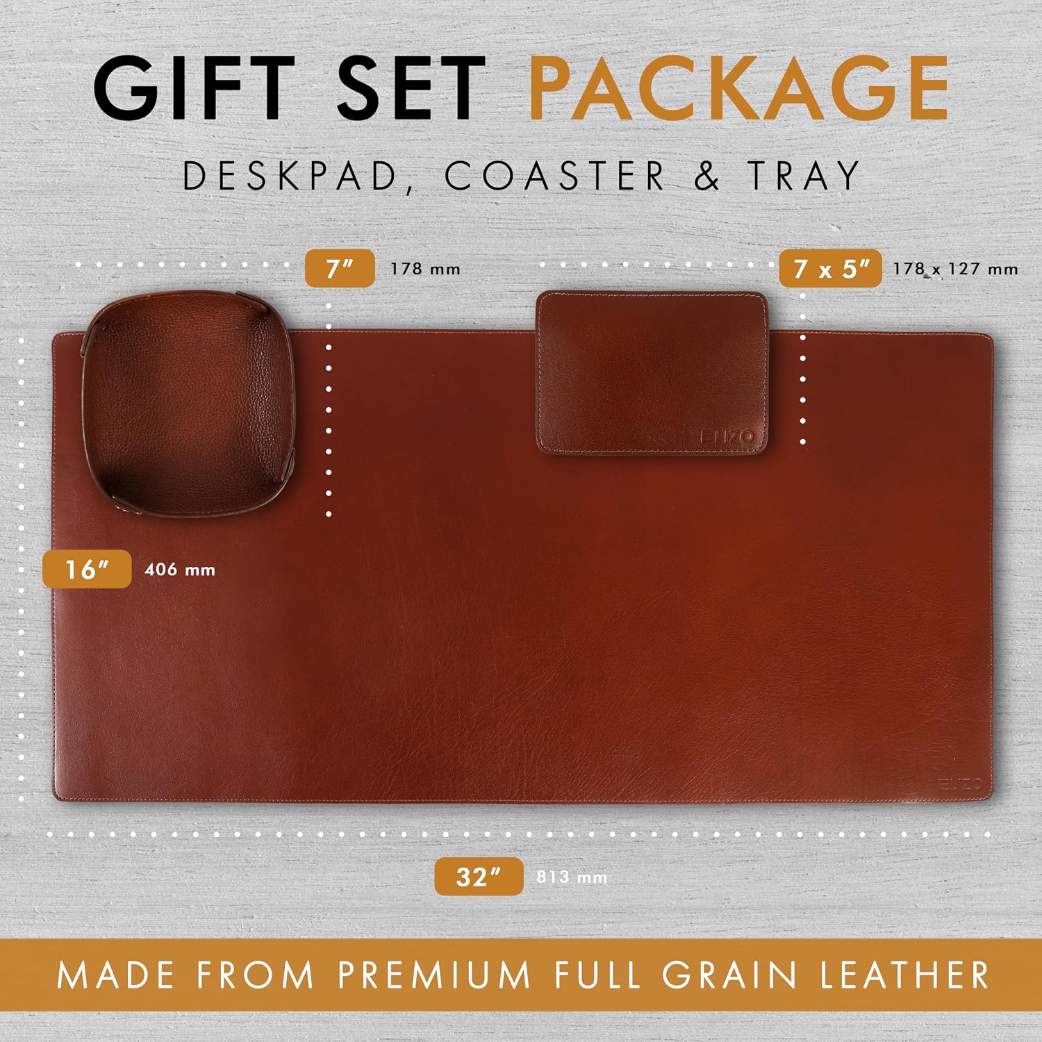 Leather Desk Mat Set (3mm) Double layer (Camel)
