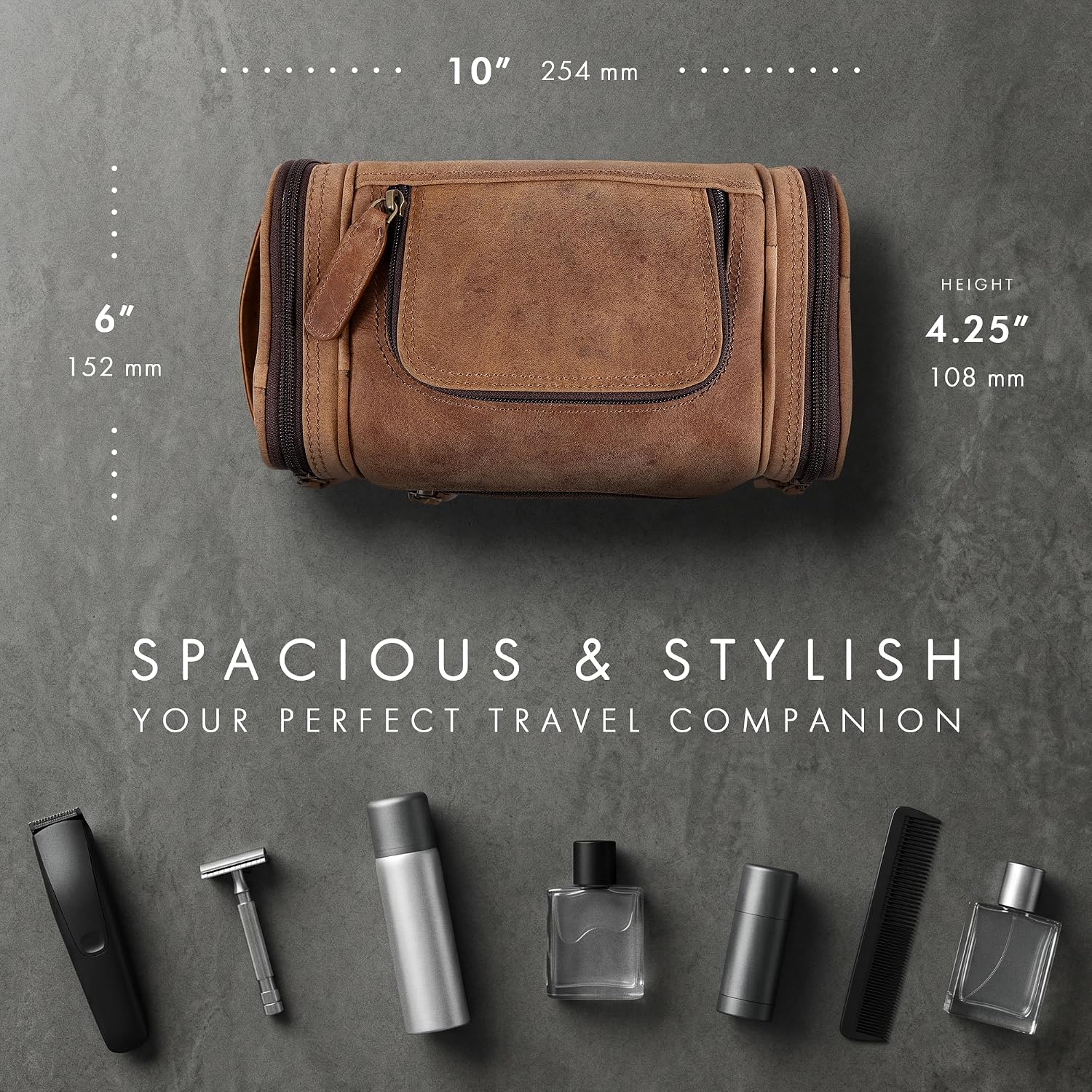 Leather Toiletry Bag Dopp Kit (Small, Saddle)