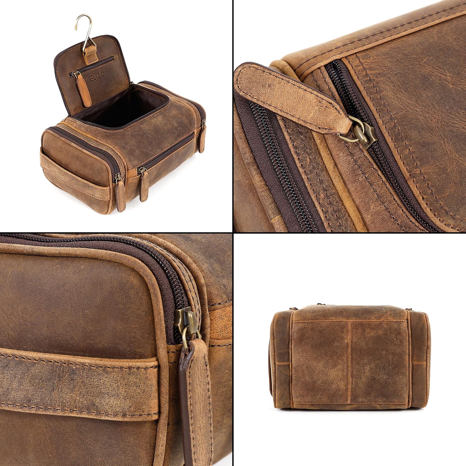 Leather Toiletry Bag Dopp Kit (Large, Grizzly)