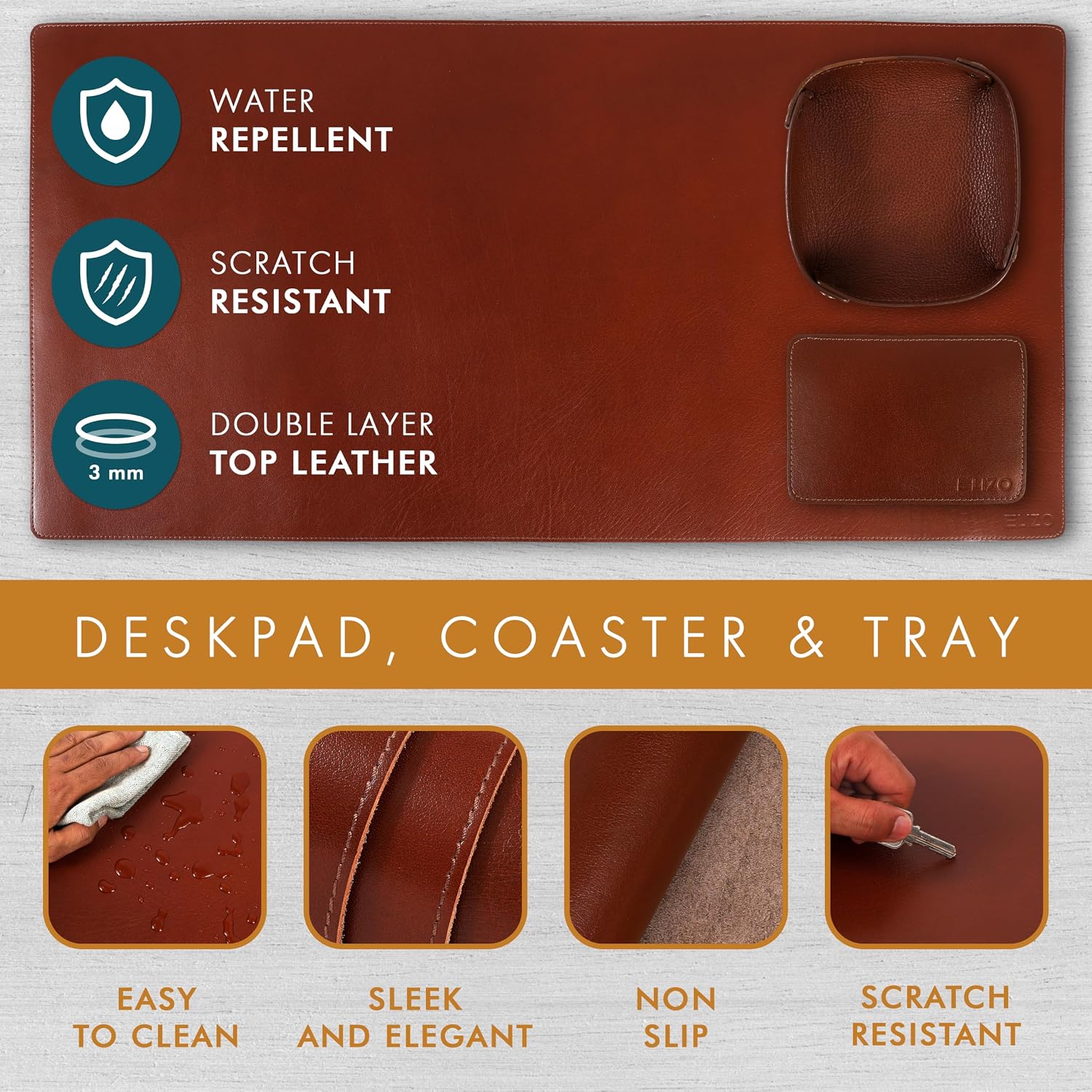 Leather Desk Mat Set (3mm) Double layer (Camel)