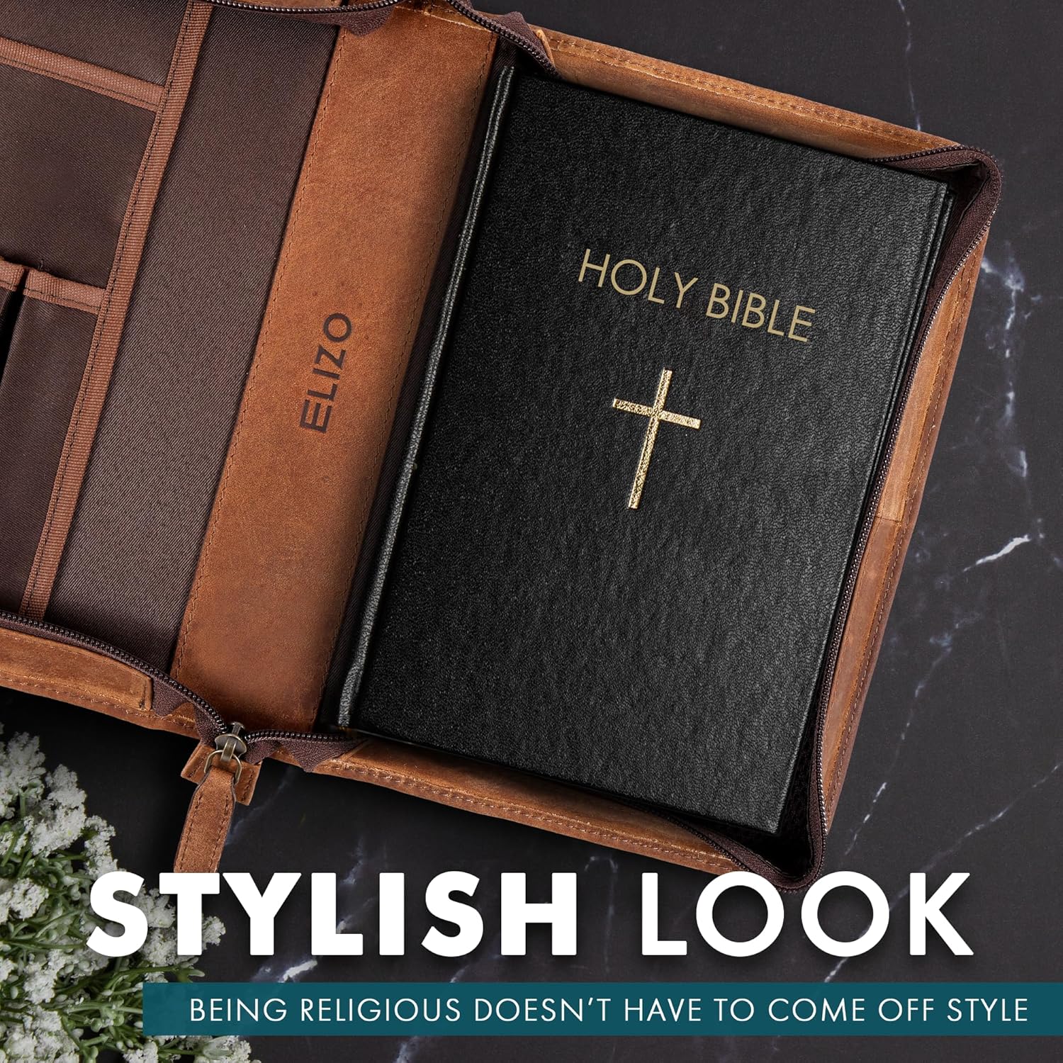 Study Leather Bible Case (Saddle Red/Cross)