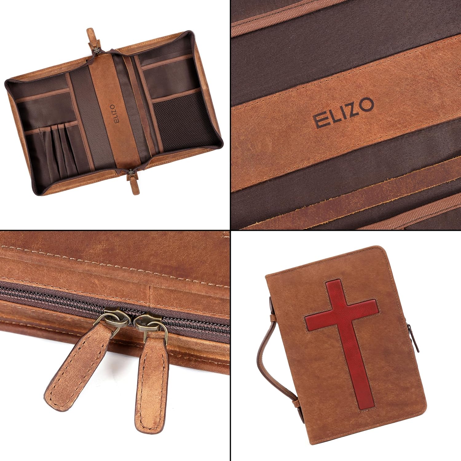Study Leather Bible Case (Saddle Red/Cross)