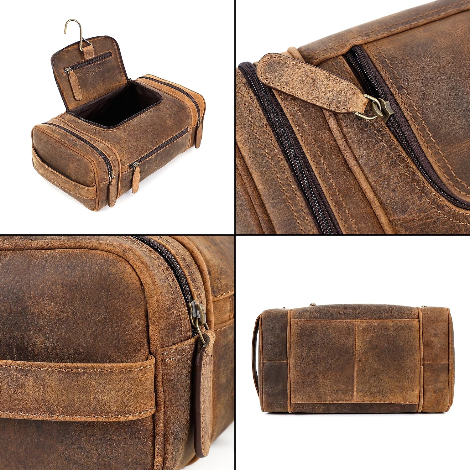 Leather Toiletry Bag Dopp Kit (X-Large, Grizzly)