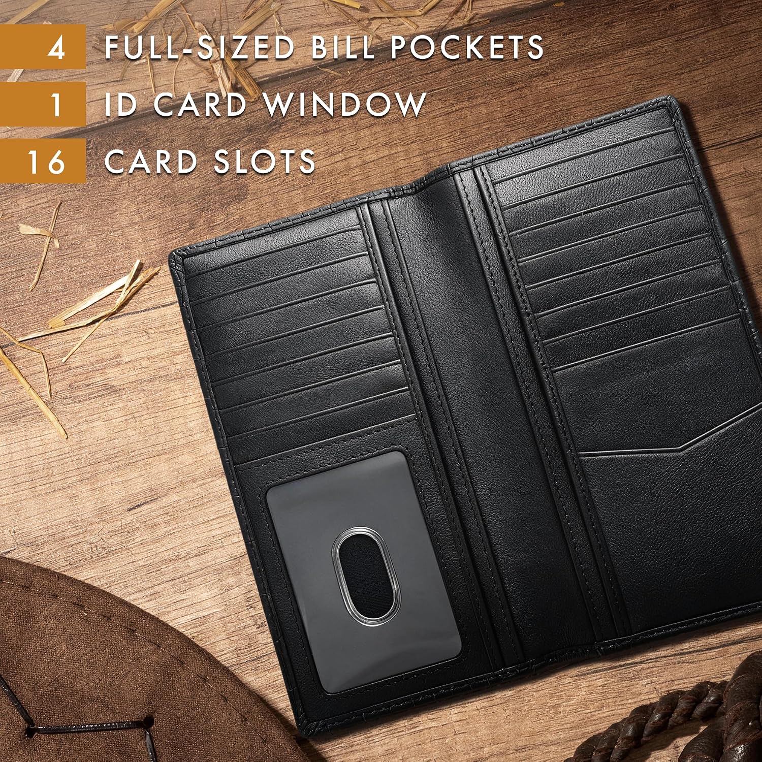 Mens Long Wallet (Black Crocodile)
