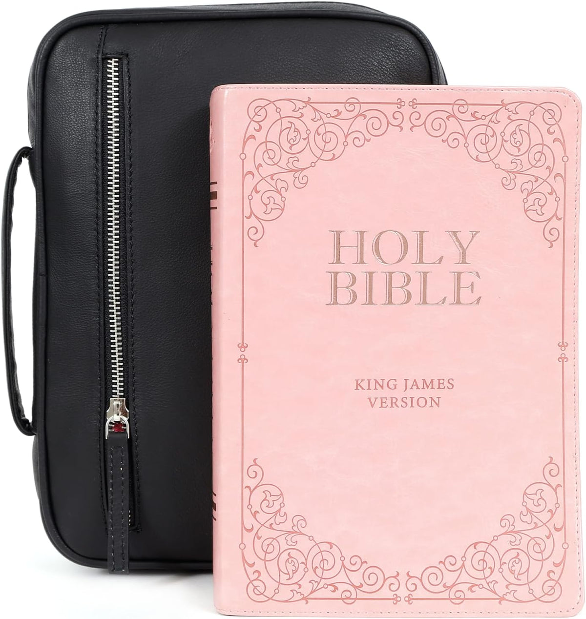 Study Leather Bible Case (Black with Floral Interior)
