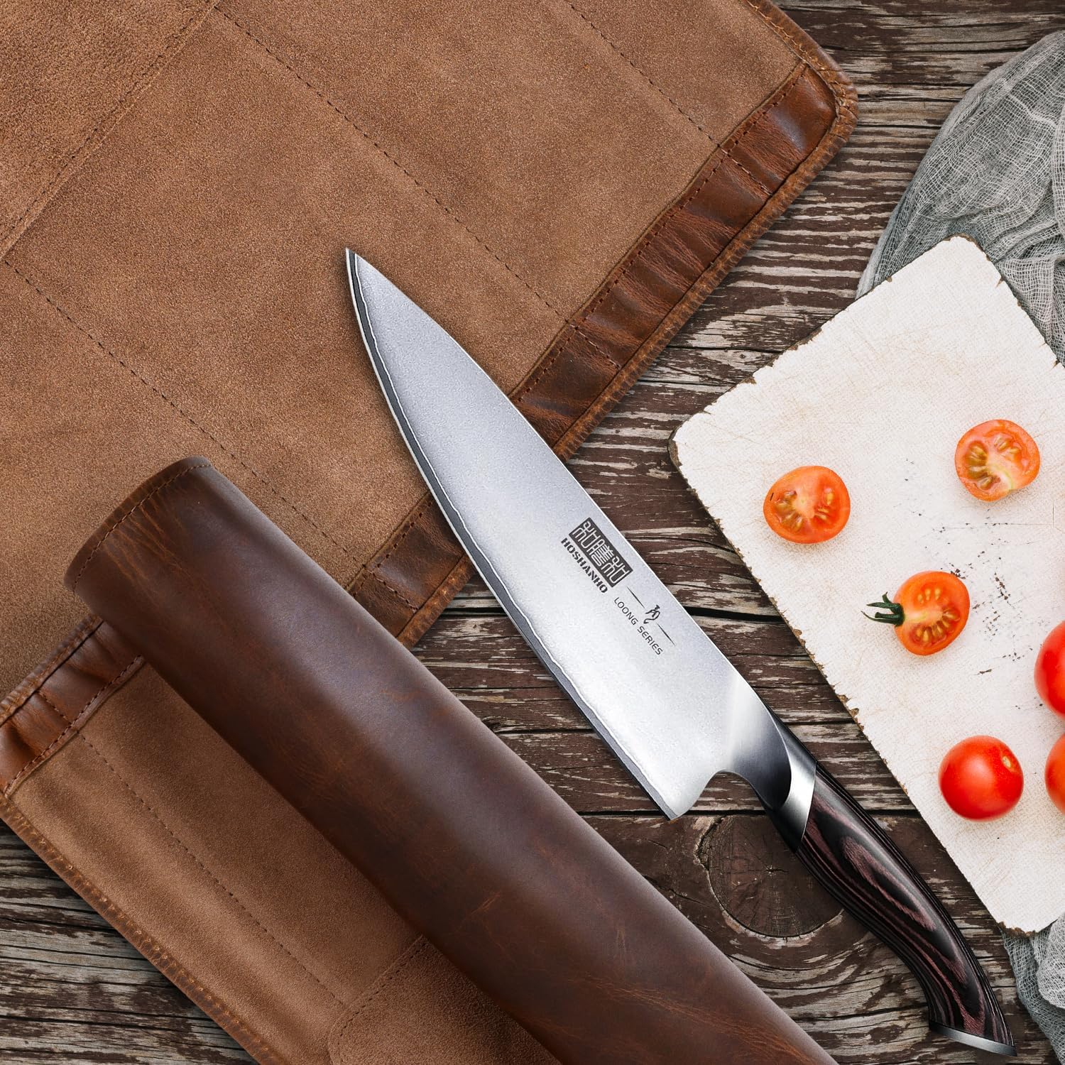 Leather Knife Roll for Chefs – 4 Slots (Bourbon)