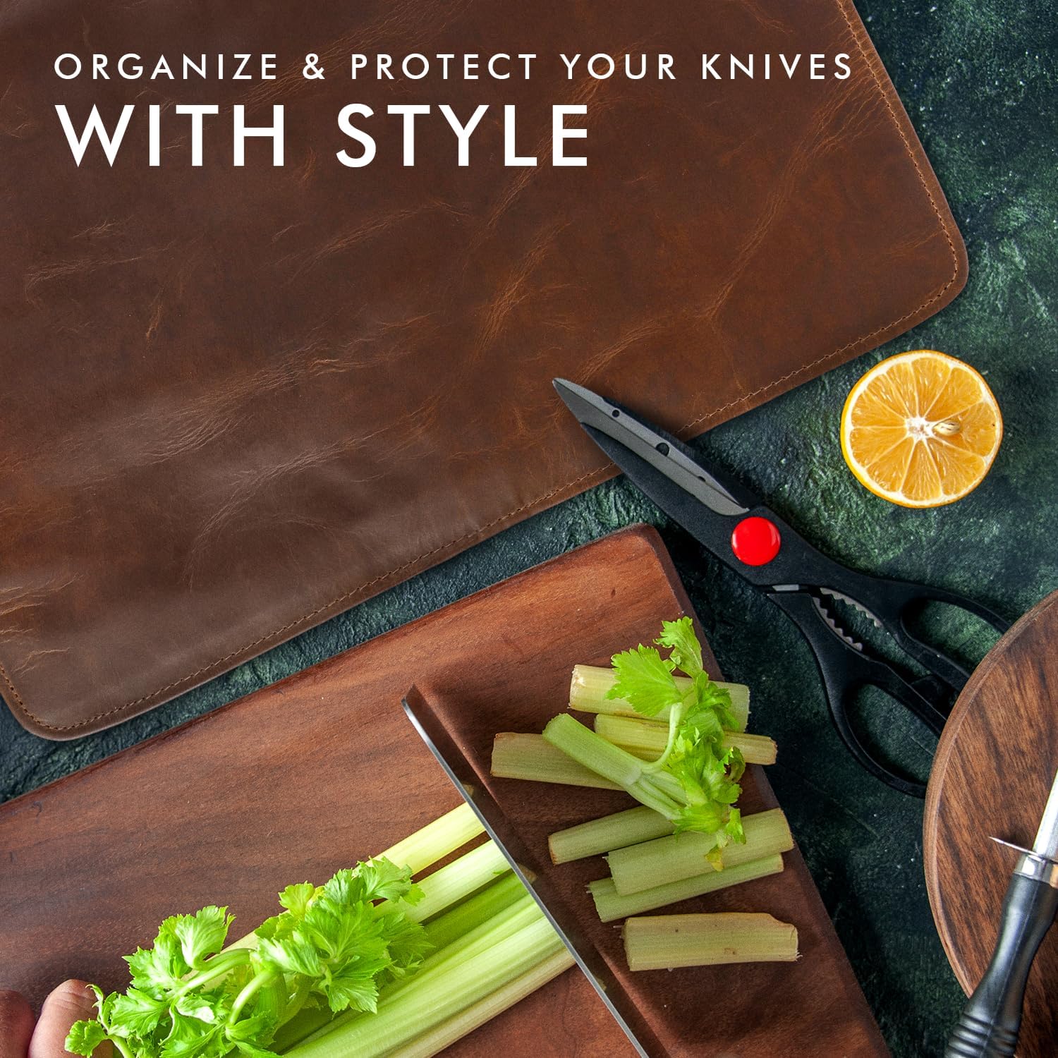 Leather Knife Roll for Chefs – 4 Slots (Bourbon)