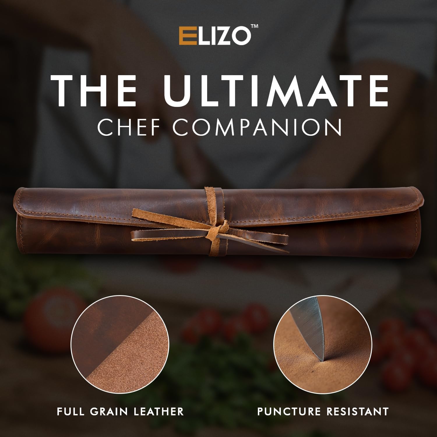 Leather Knife Roll for Chefs – 4 Slots (Bourbon)