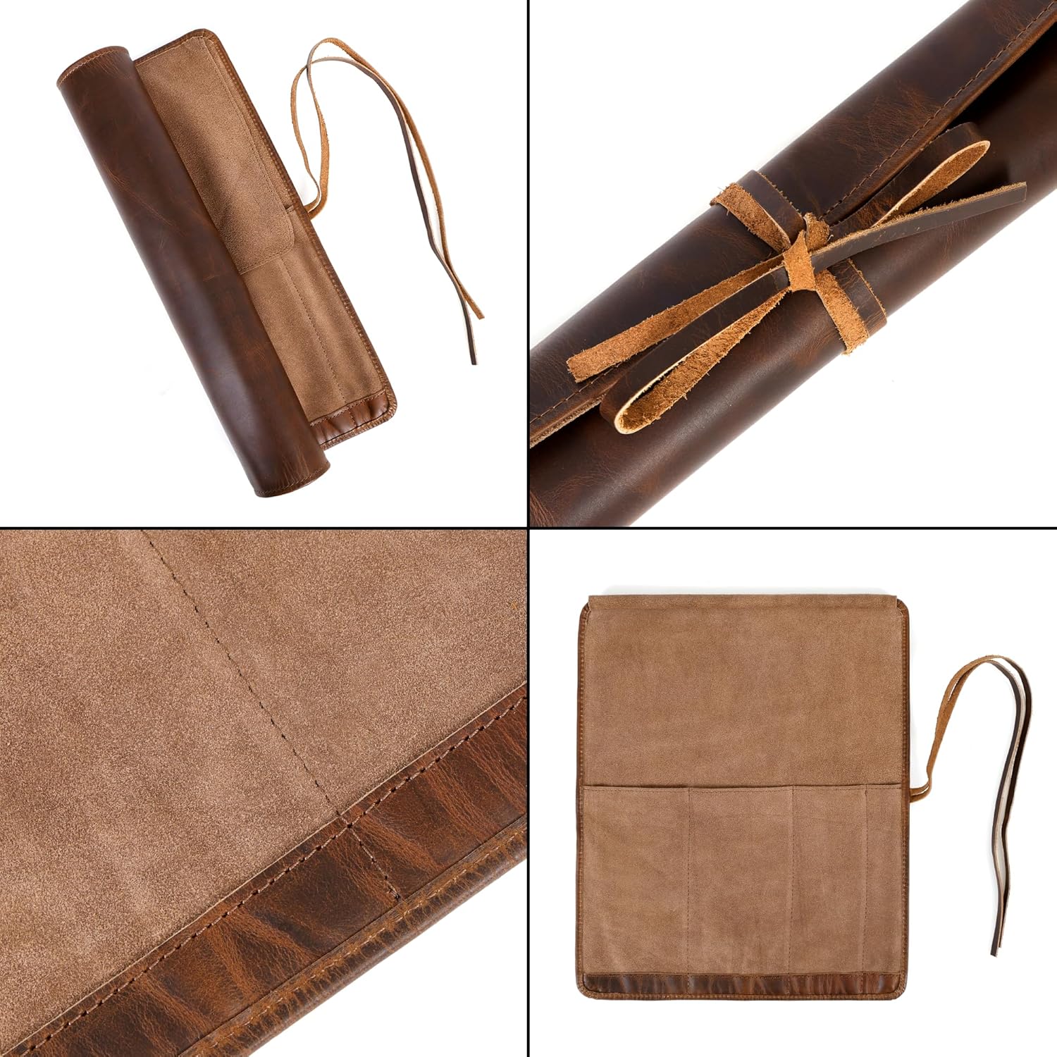 Leather Knife Roll for Chefs – 4 Slots (Bourbon)