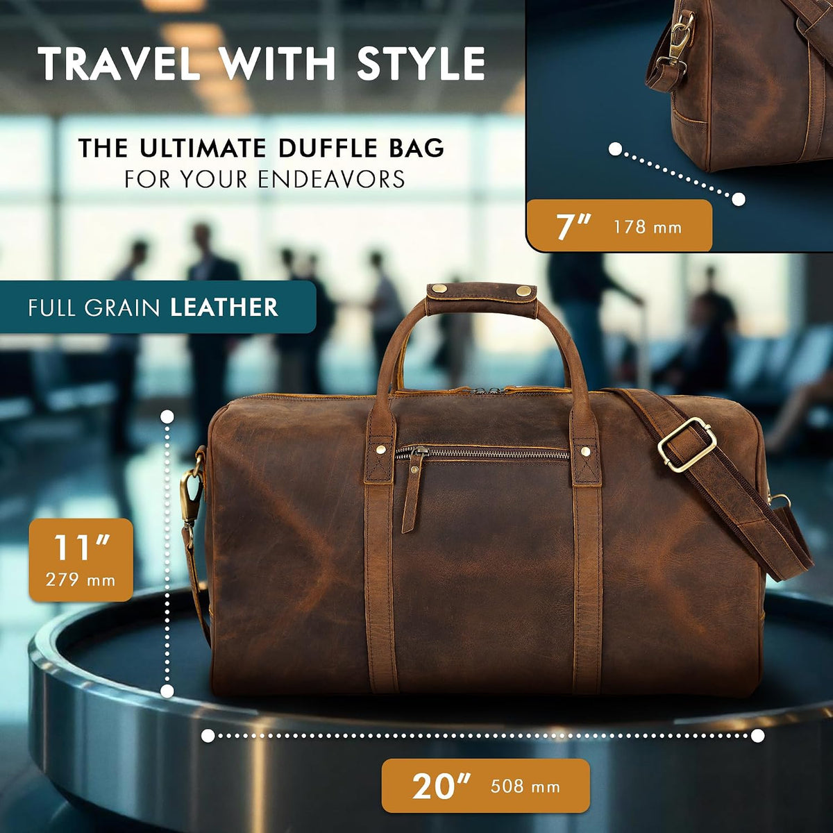 Leather Duffle Bag - Overnight Travel Bag in Crazy Brown