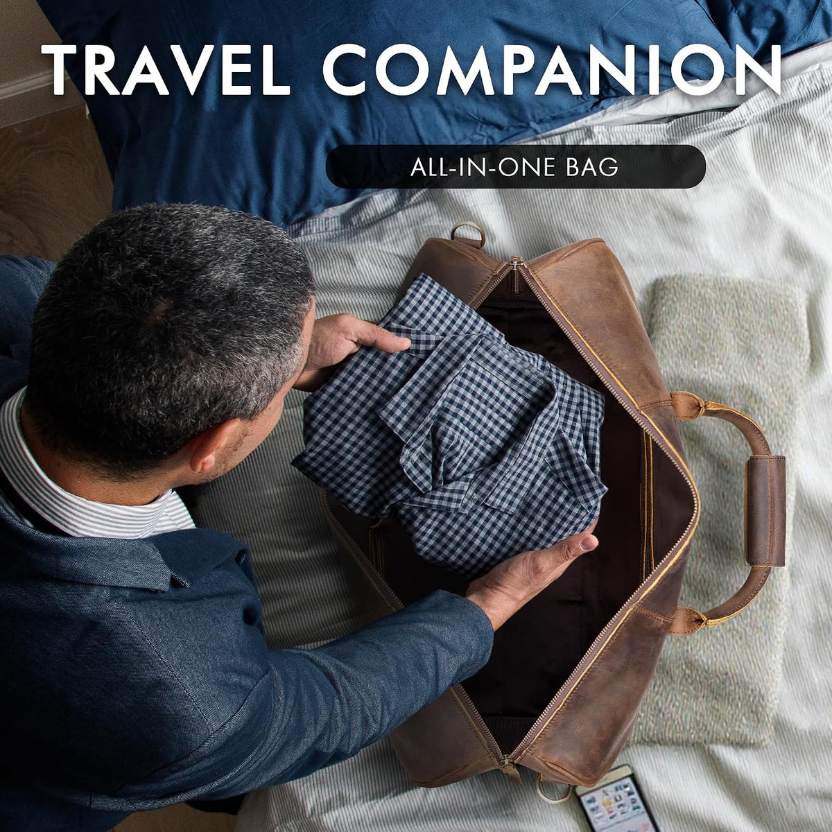 Leather Duffle Bag - Overnight Travel Bag in Crazy Brown