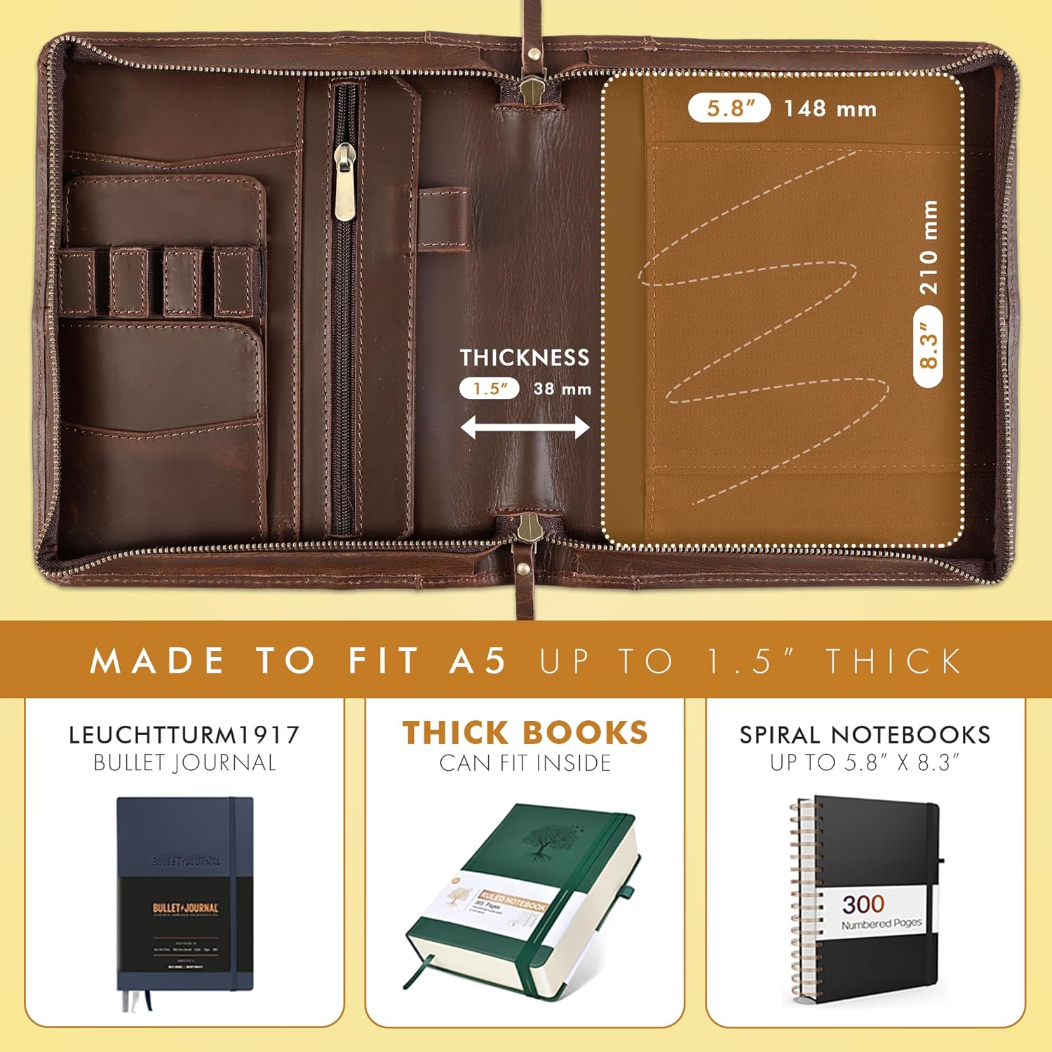 A5 Leather Portfolio & Notebook Cover (Buff)