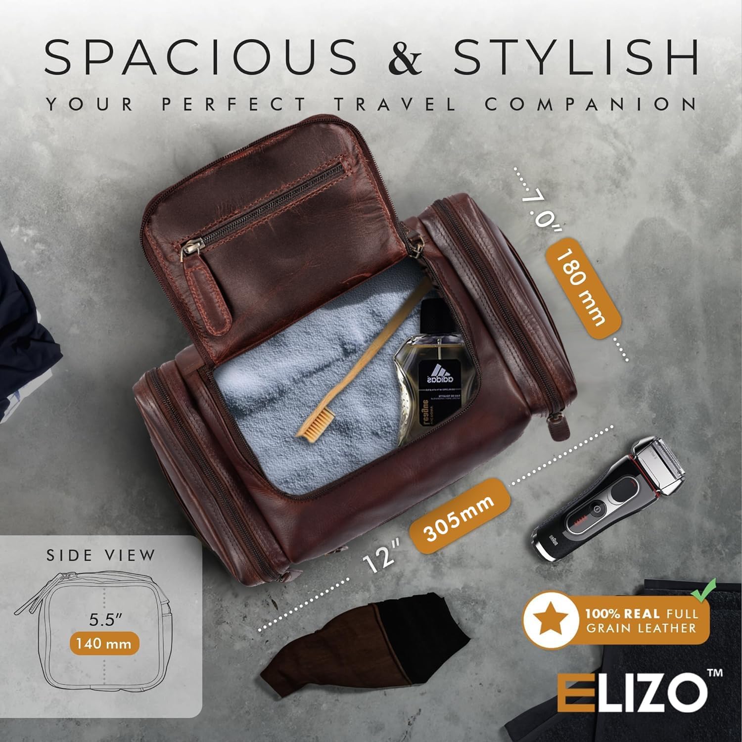 Leather Toiletry Bag (XLarge) (Chestnut)