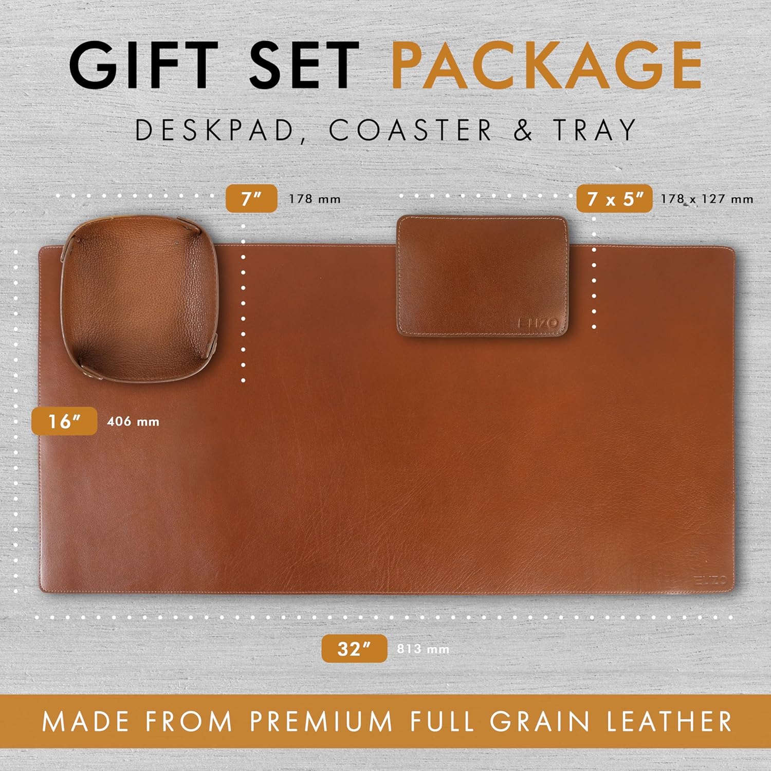 Leather Desk Mat Set (3mm) Double layer (Camel)