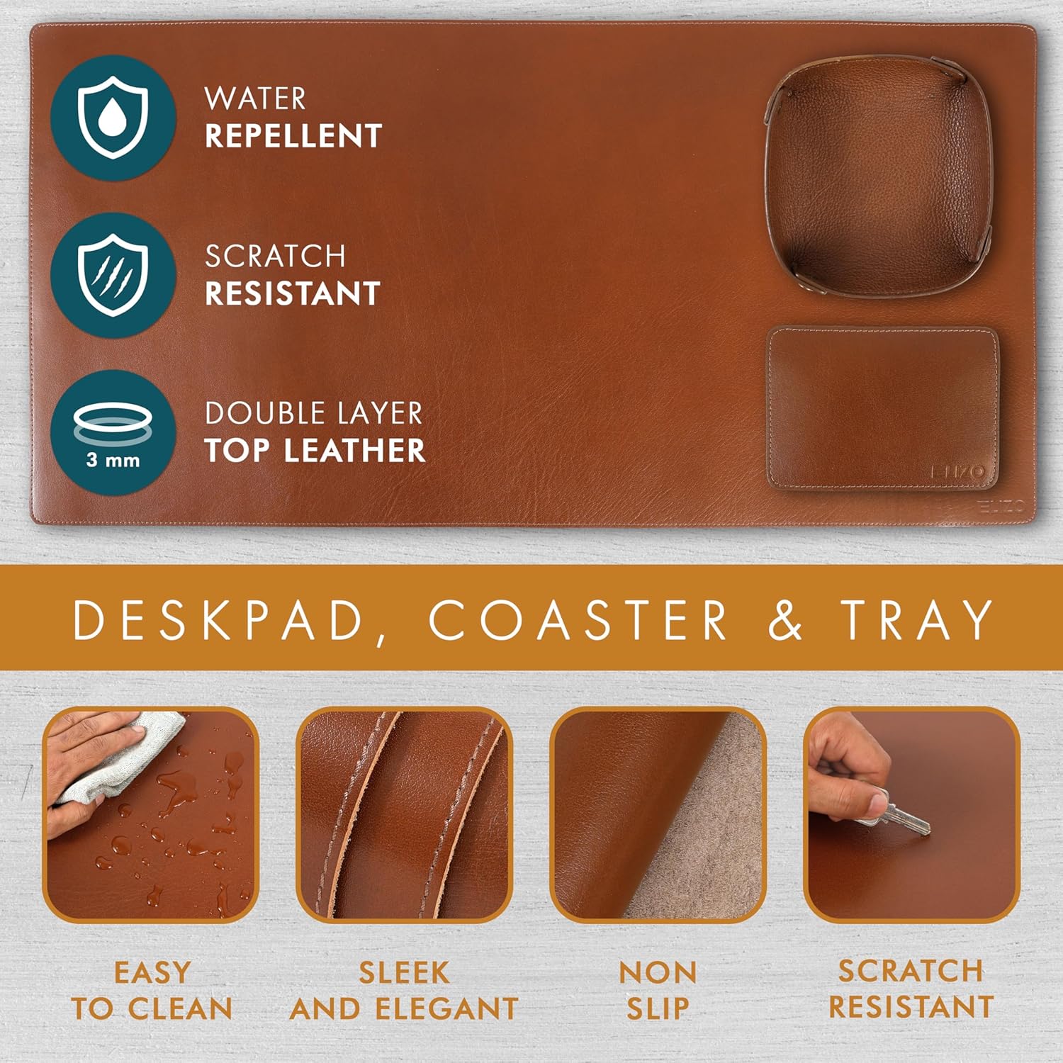 Leather Desk Mat Set (3mm) Double layer (Camel)