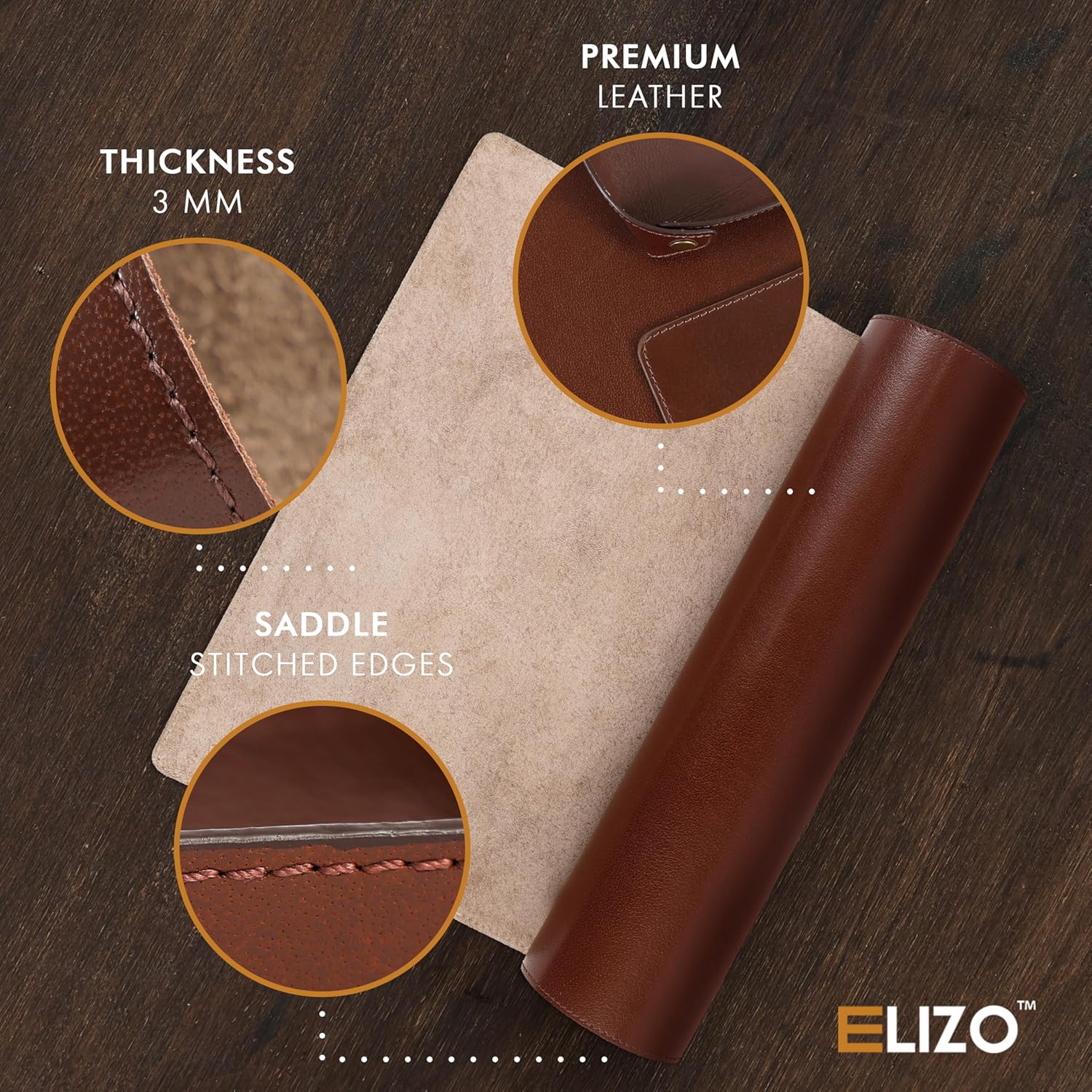 Leather Desk Mat Set (3mm) Double layer (Chestnut)
