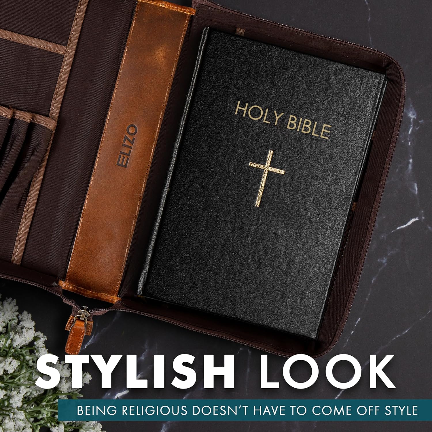 Study Leather Bible Case (Cognac/Tan)