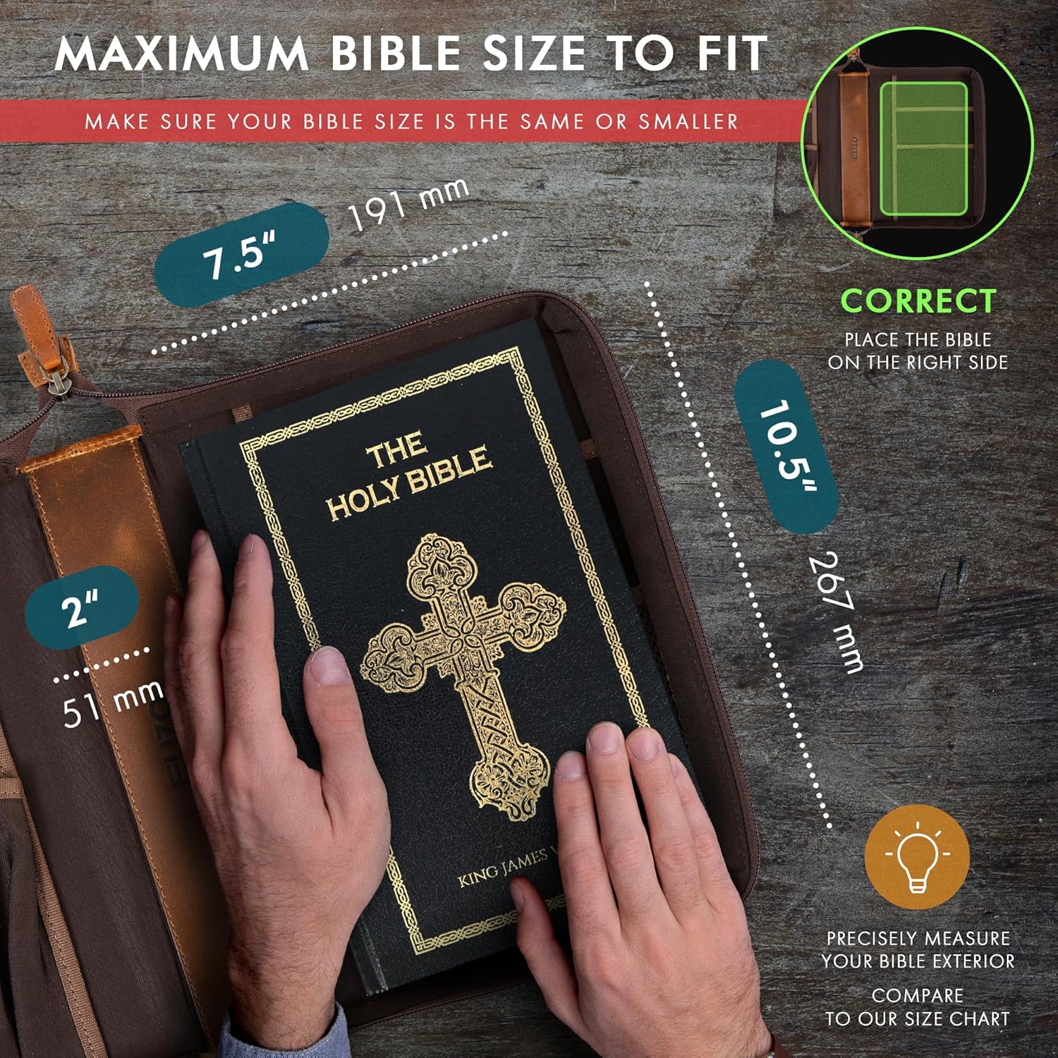 Study Leather Bible Case (Cognac/Tan)