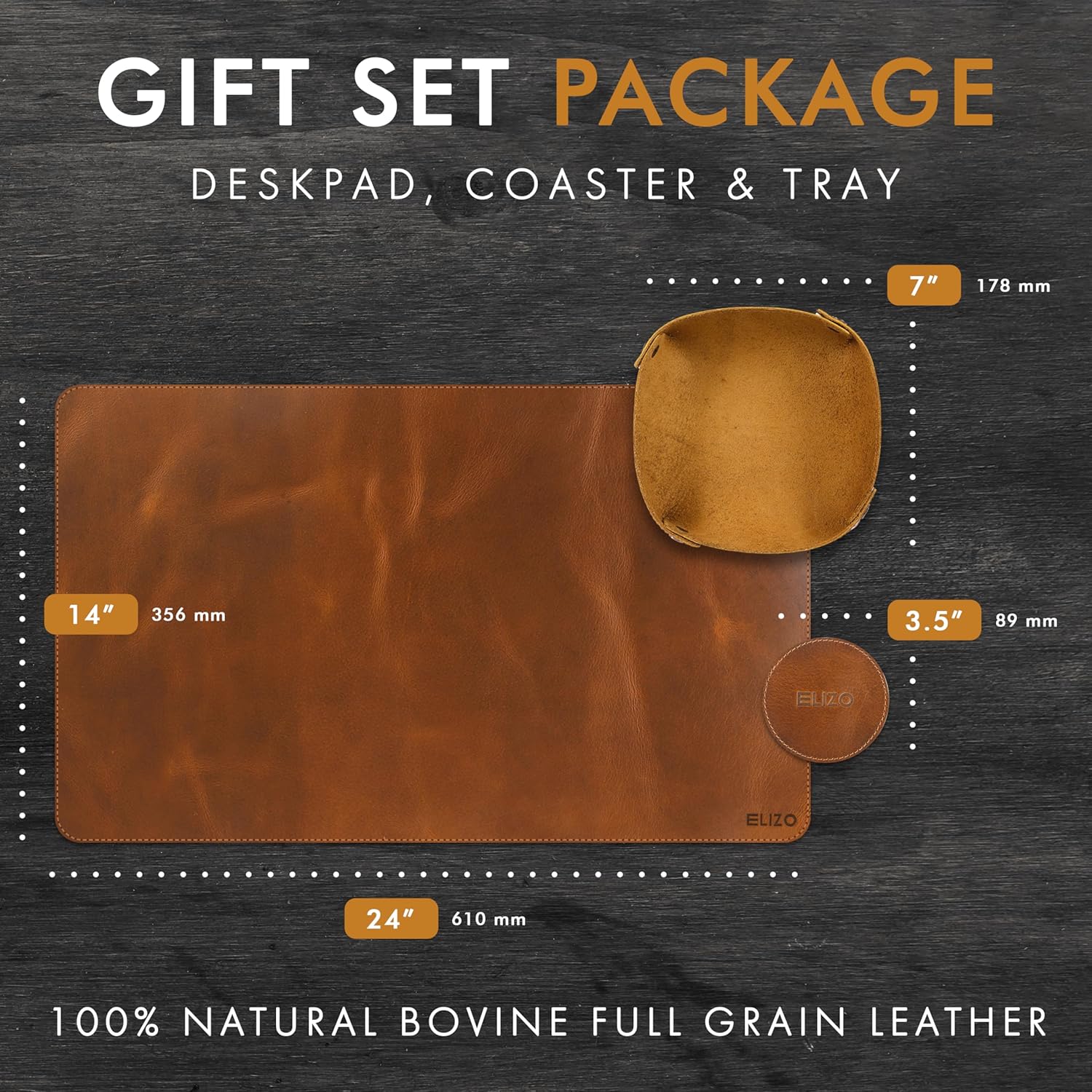 Leather Desk Mat Set (24X14) Single Layer (Cognac)