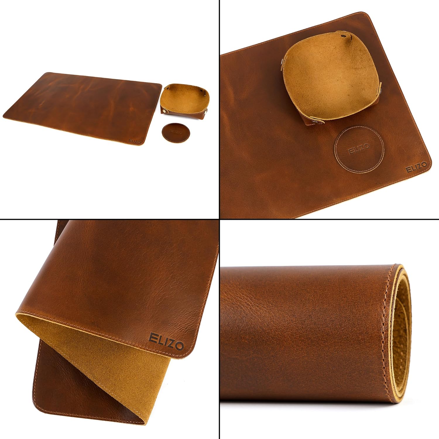 Leather Desk Mat Set (24X14) Single Layer (Cognac)