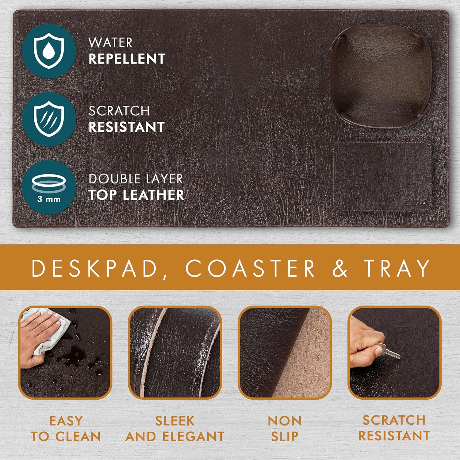 Leather Desk Mat Set (3mm) Double layer (Espresso)