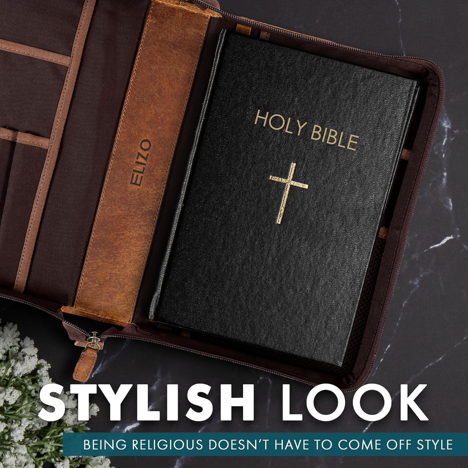 Study Leather Bible Case (Saddle Green)