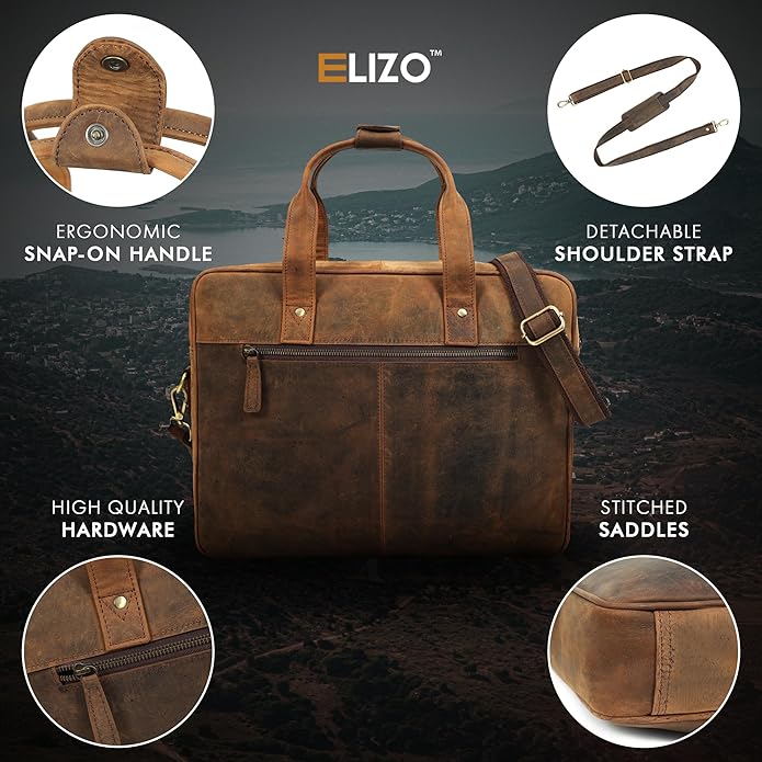 Leather Briefcase for 16-Inch Laptop (Grizzly)