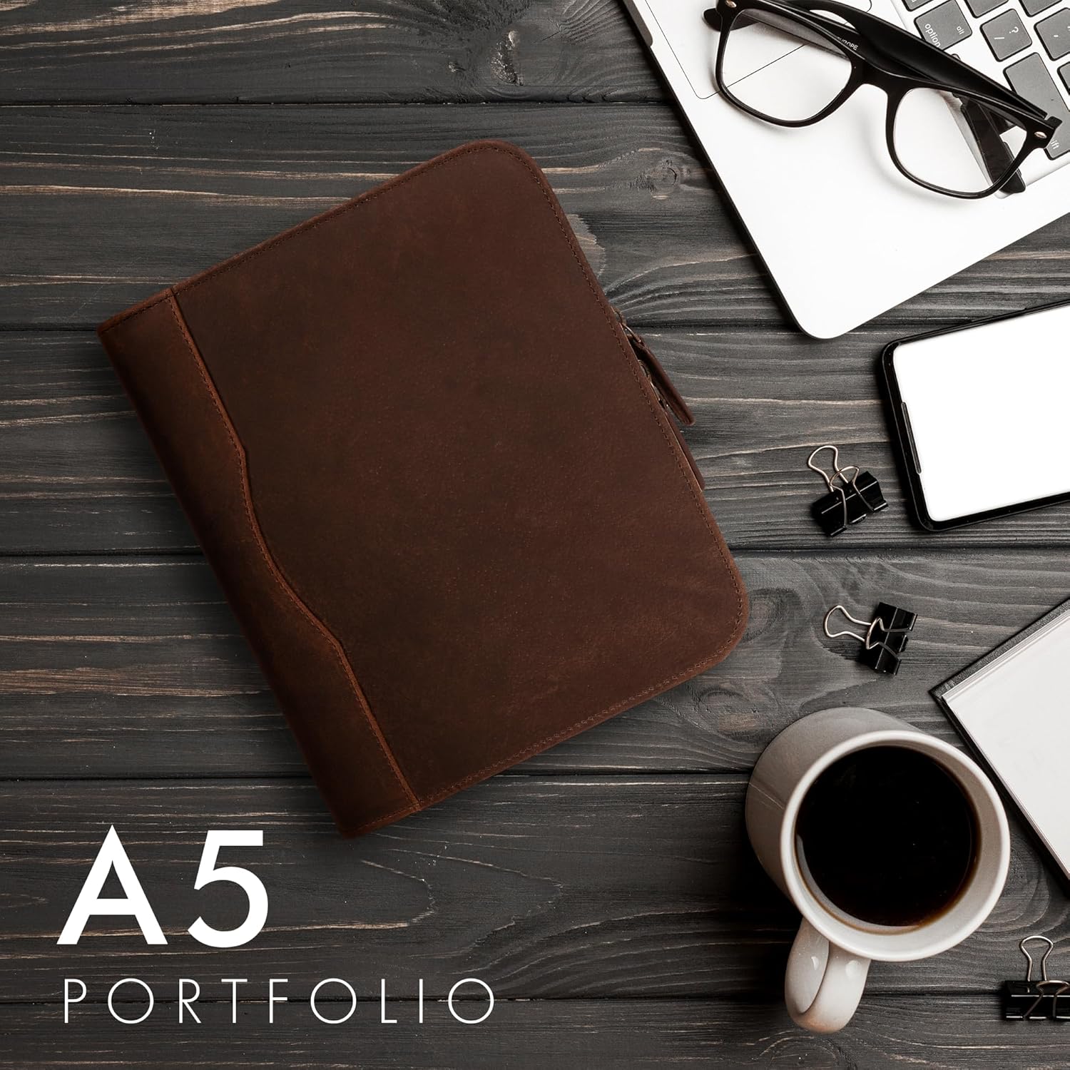 A5 Leather Portfolio & Notebook Cover (Grizzly)