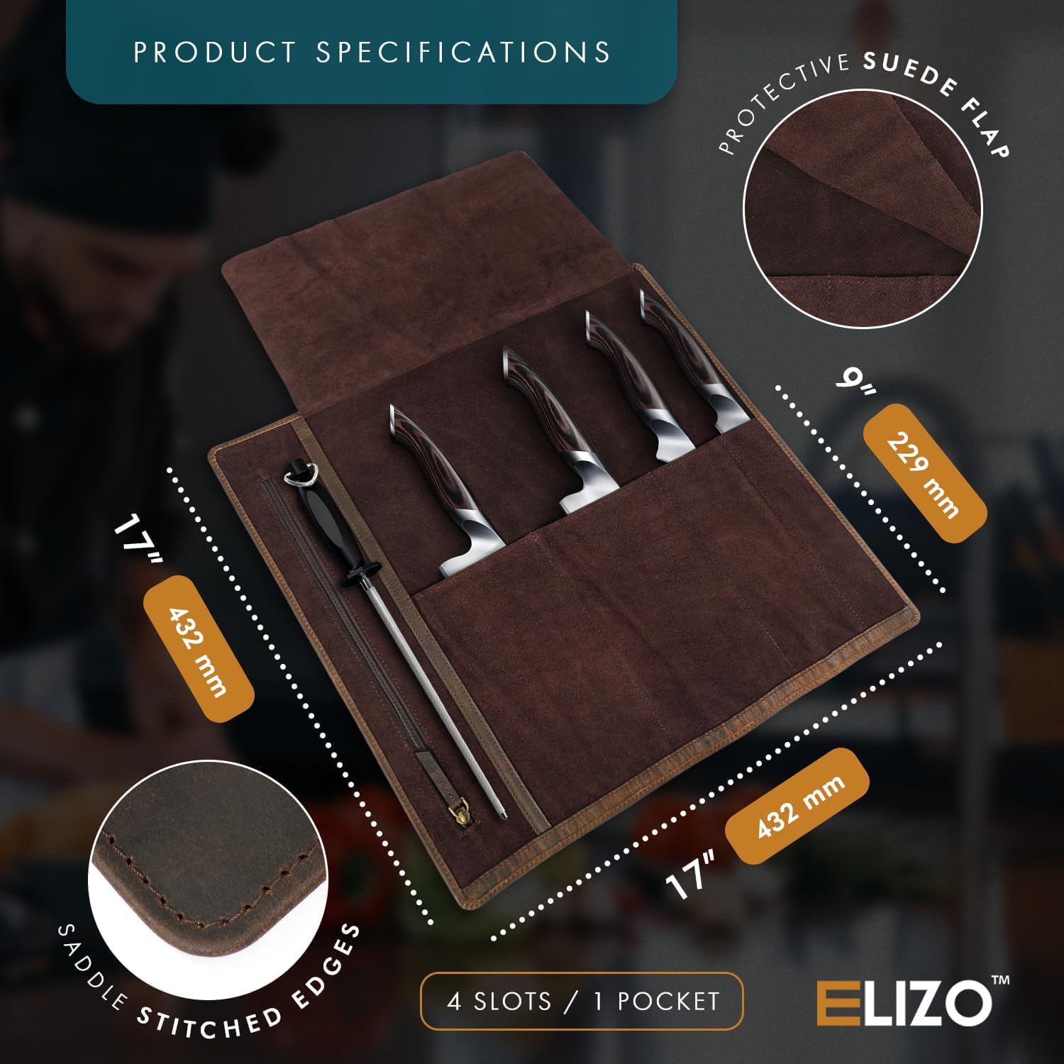 Leather Knife Roll for Chefs - Protectors Sleeve (IronWood)