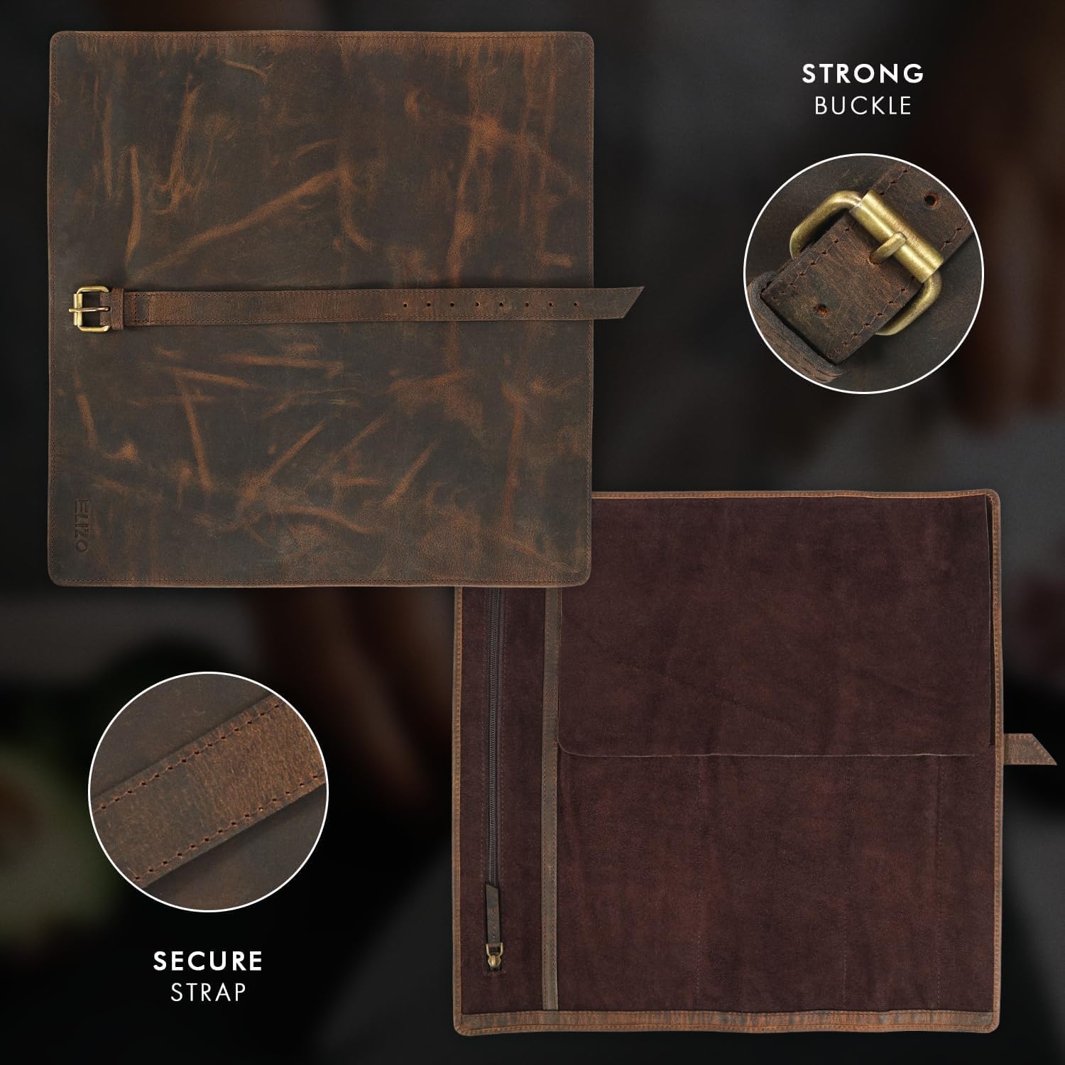 Leather Knife Roll for Chefs - Protectors Sleeve (IronWood)