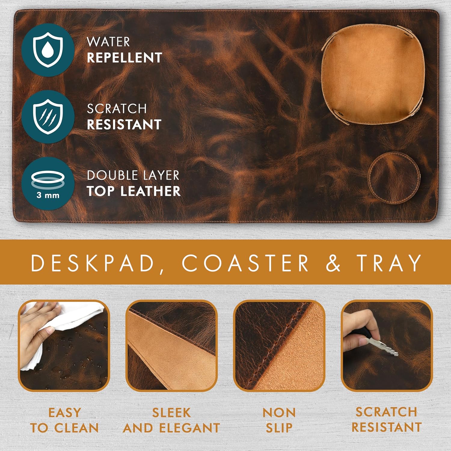 Leather Desk Mat Set (3mm) Double layer (Hickory)